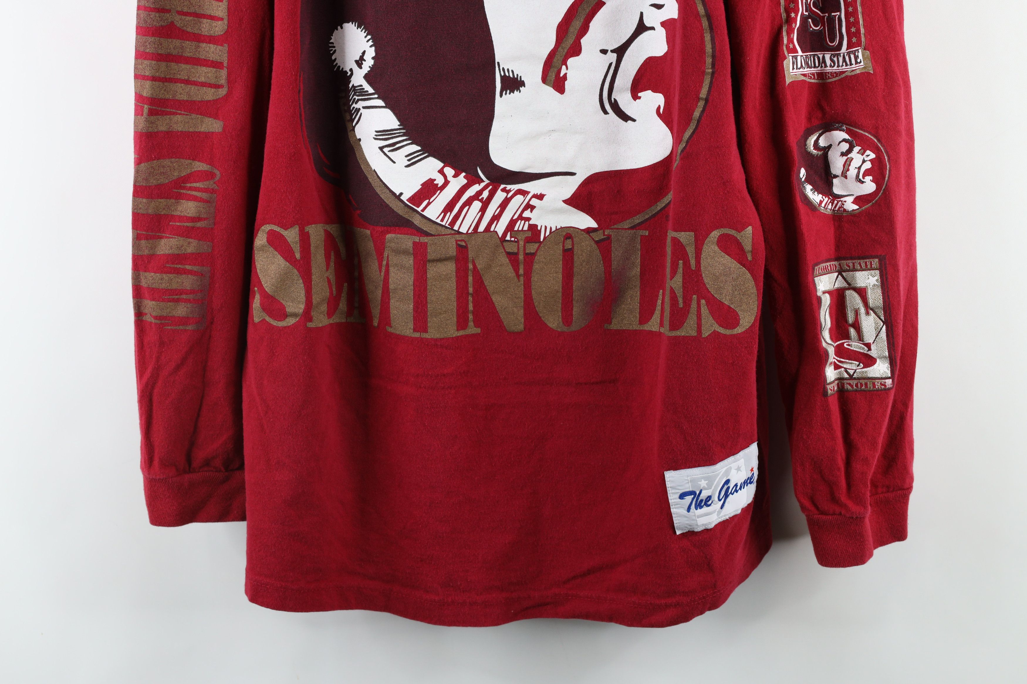 Vintage Vintage 90s University Long Sleeve T-Shirt Red Cotton USA Size US L / EU 52-54 / 3 - 3 Thumbnail
