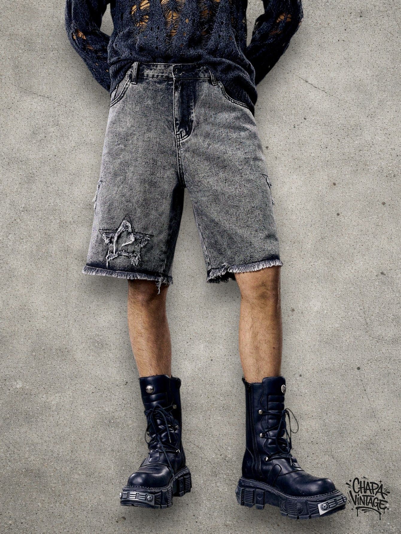 Japanese Brand Distressed gray shorts denim Size US 32 / EU 48 - 2 Thumbnail