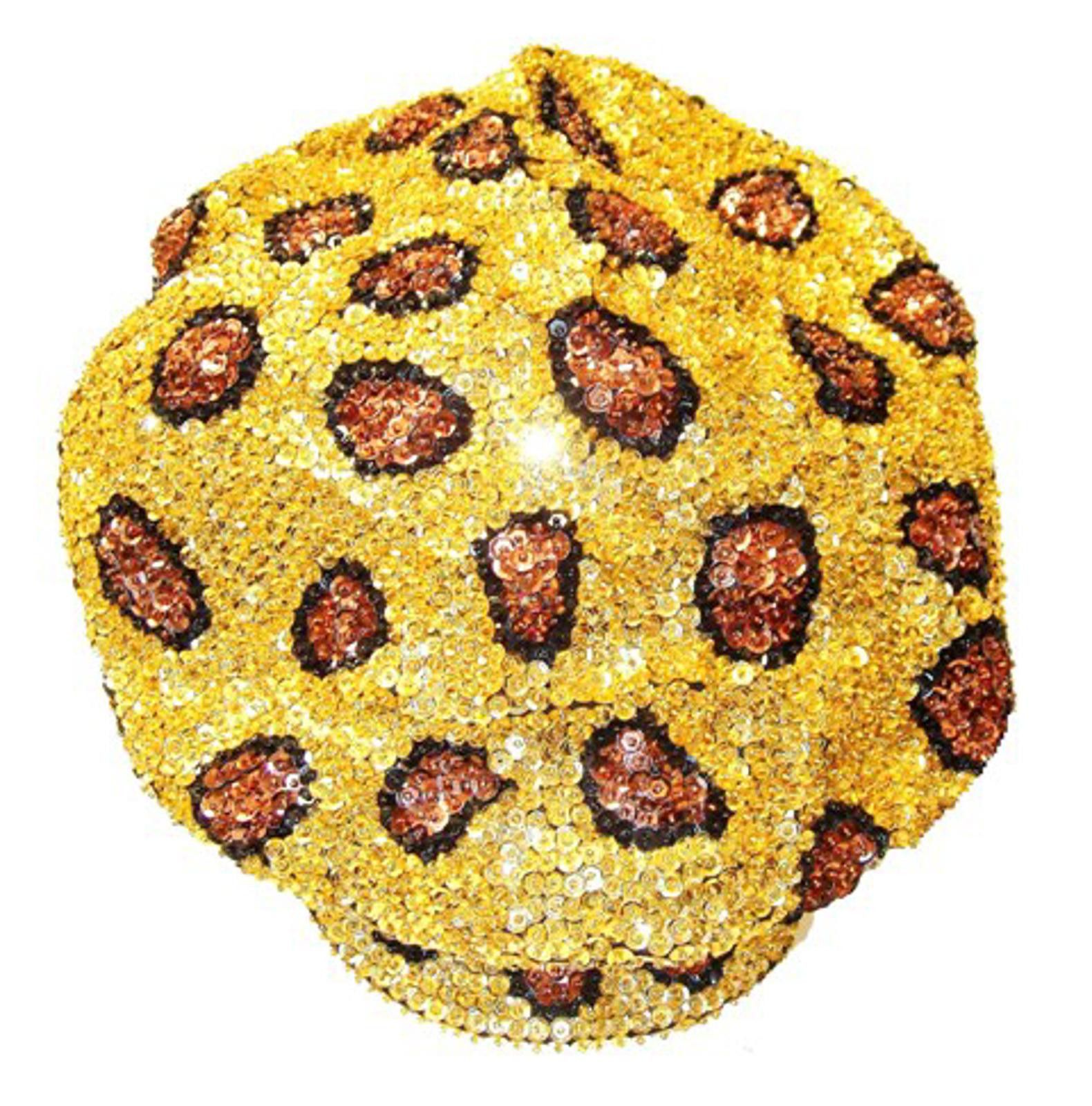 Designer Sequin Beaded Brando Cap Leopard Size ONE SIZE - 1 Preview