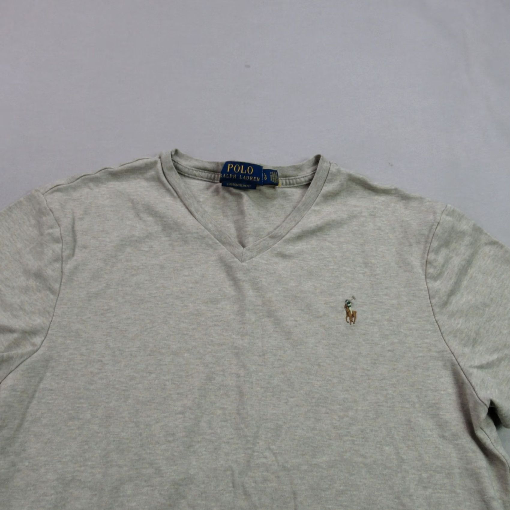 Polo Ralph Lauren Polo Ralph Lauren Shirt Mens Large Beige Custom Slim Fit V Neck Short Sleeve Size US L / EU 52-54 / 3 - 3 Thumbnail