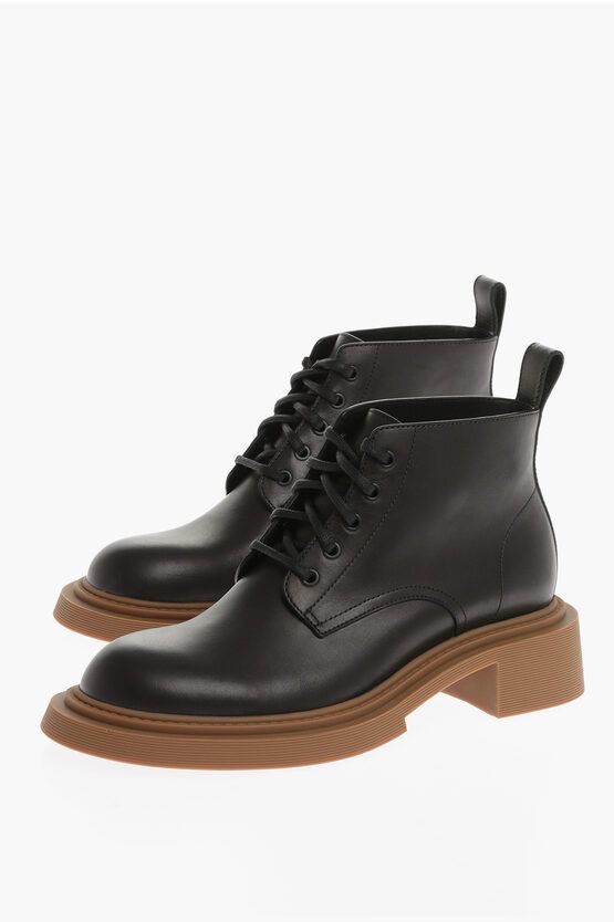 image of Loewe Leather Combat Boots With Contrasting Sole in Black, Men's (Size 9)
