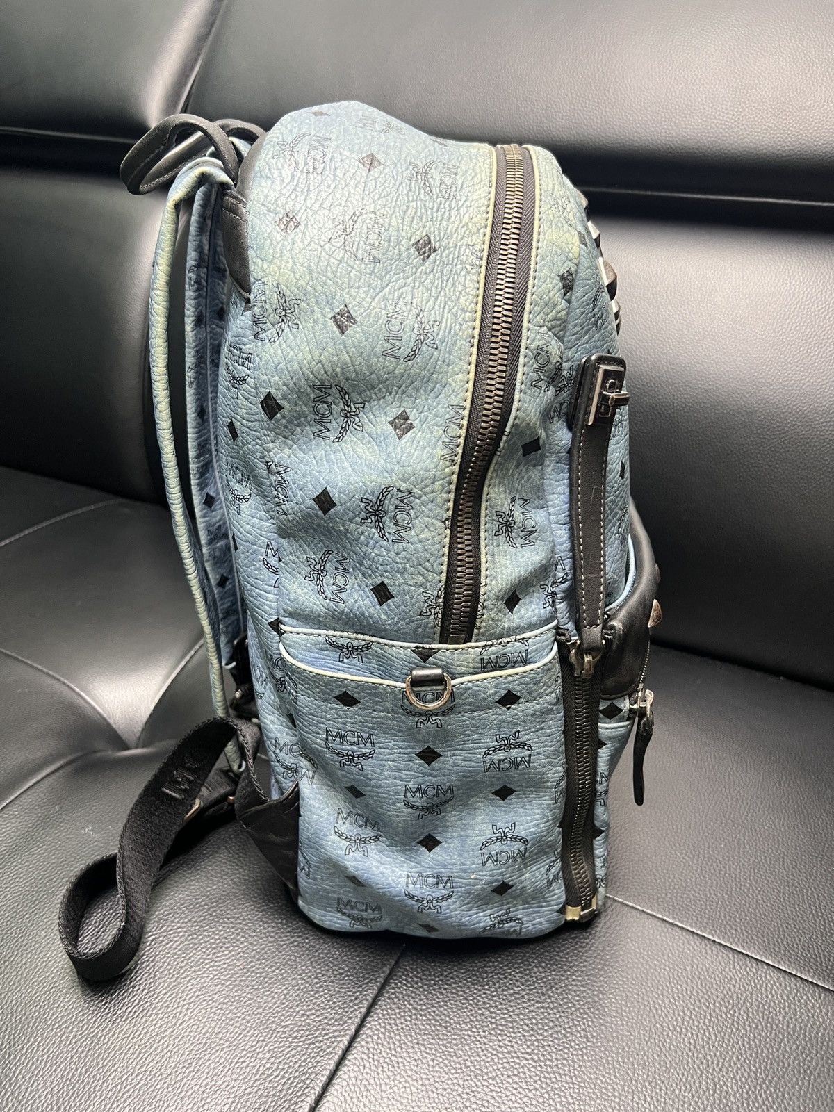 MCM MCM Dusty Blue Monogram Studded Backpack Size ONE SIZE - 15 Thumbnail