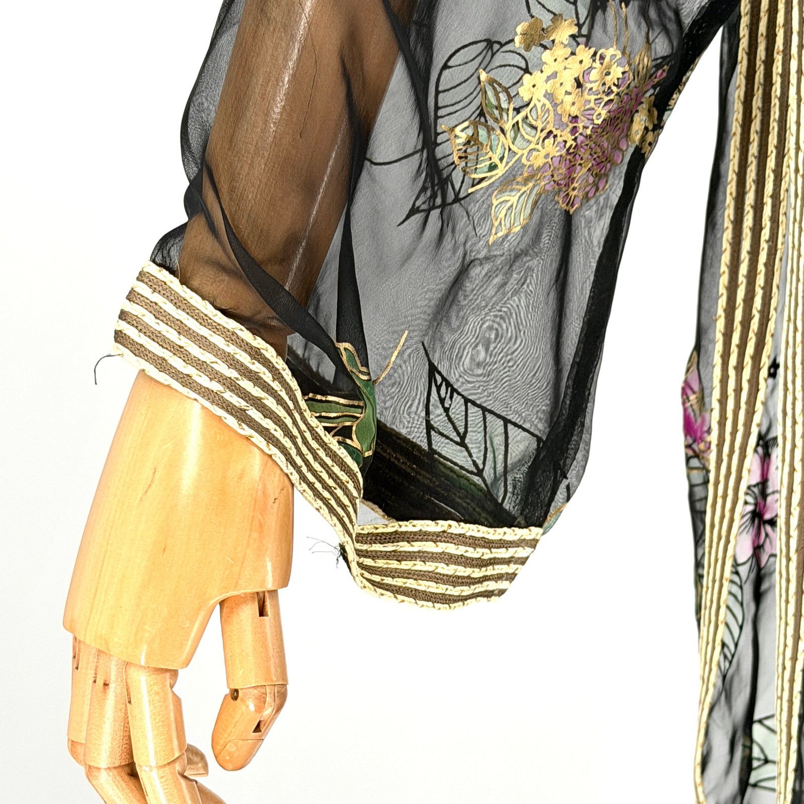 Vintage Handcrafted Black Gold Jalabiya Tunic Dress Duster Set Size L / US 10 / IT 46 - 5 Thumbnail