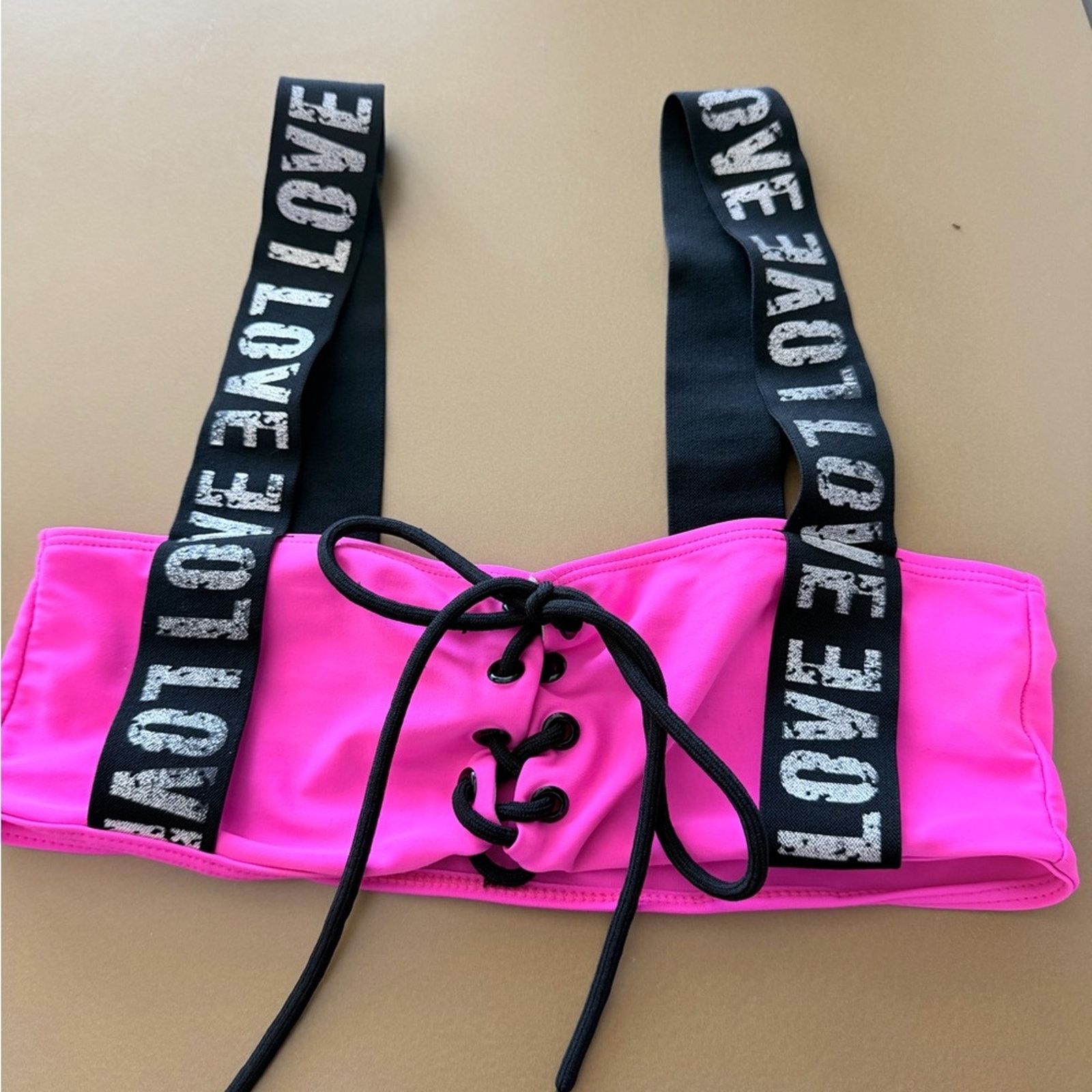 Other New Stylish Pink Lace-Up Bikini Swimsuit Bathing Suit Set S Size ONE SIZE - 9 Thumbnail