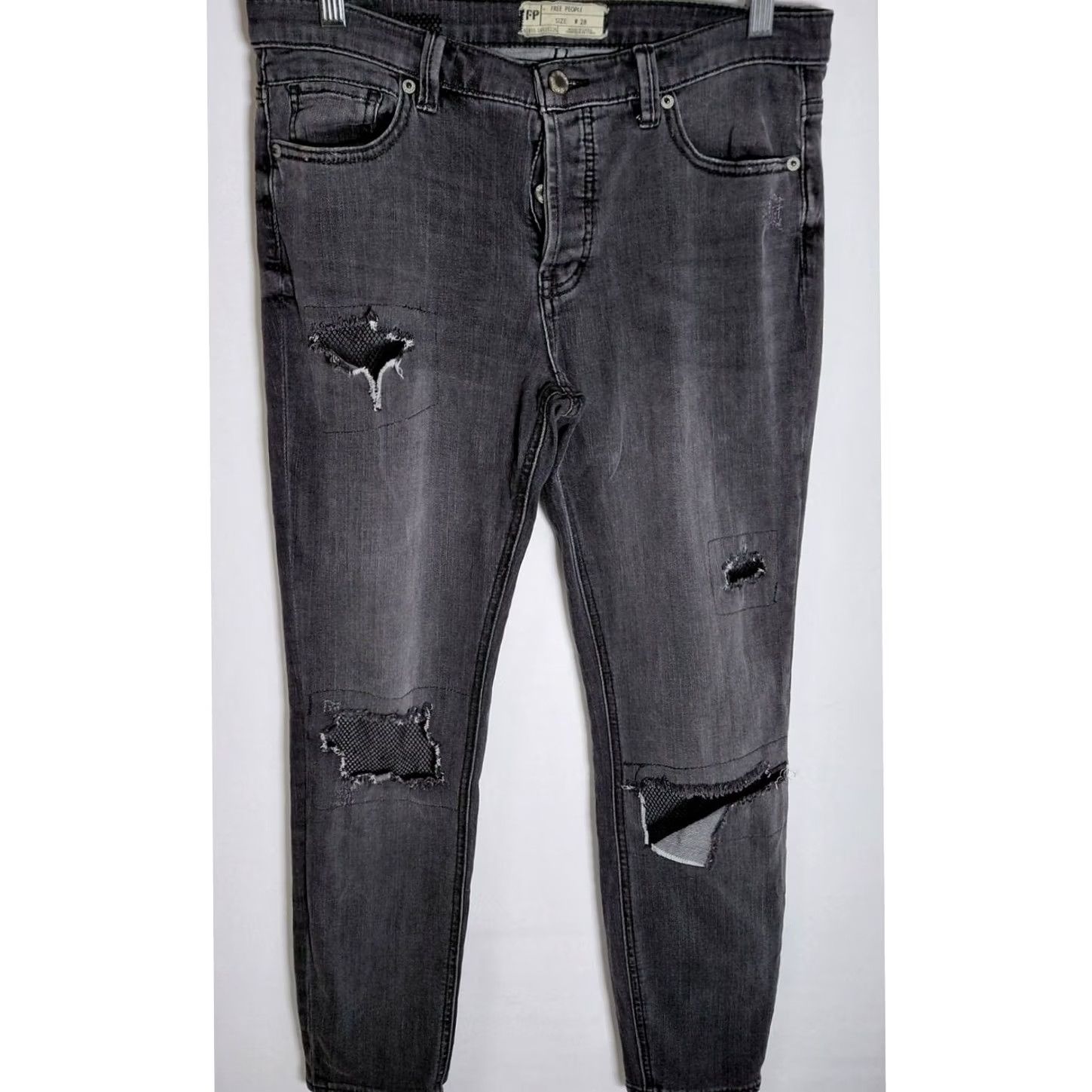 Free People Free People Jeans Distressed Gray Solid Denim Women Size W 28 Skinny Zip Pocket Stretch Vintage No N/A Size 28" / US 6 / IT 42 - 2 Thumbnail