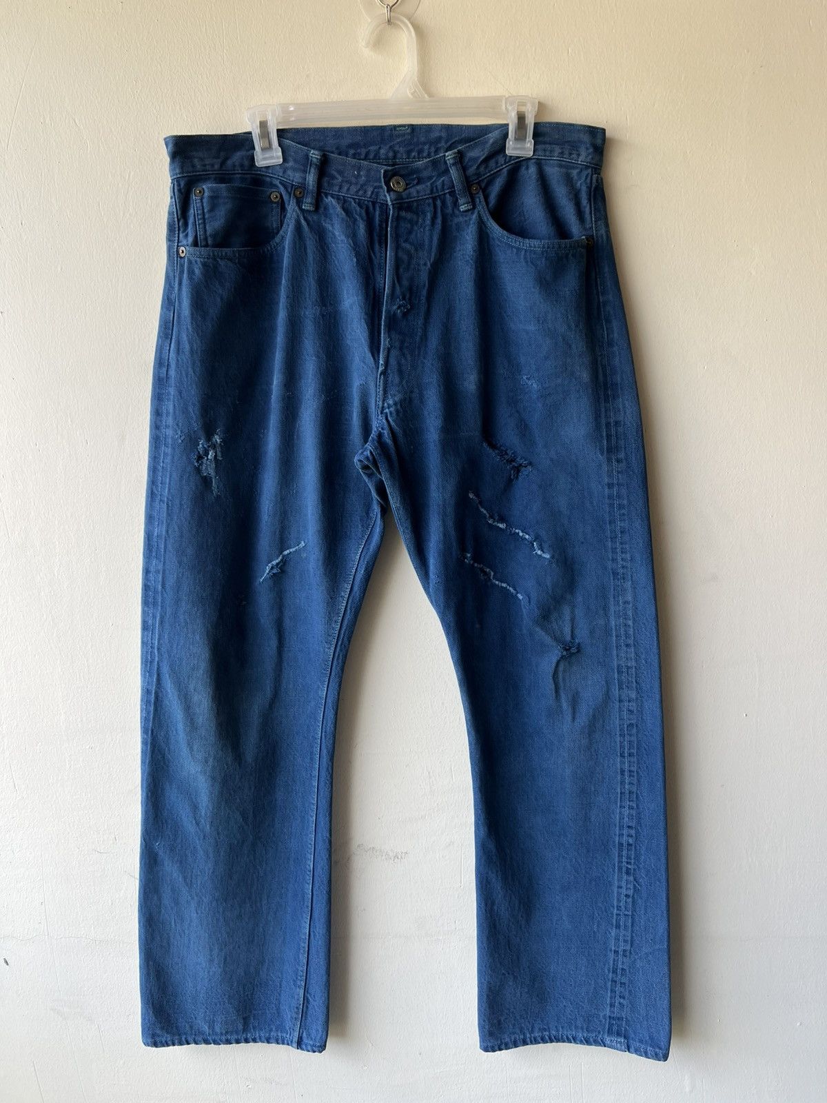 Warehouse & Co. Dubbleworks X Warehouse Japan Distress Denim Selvedge Jeans Size US 35 - 2 Thumbnail