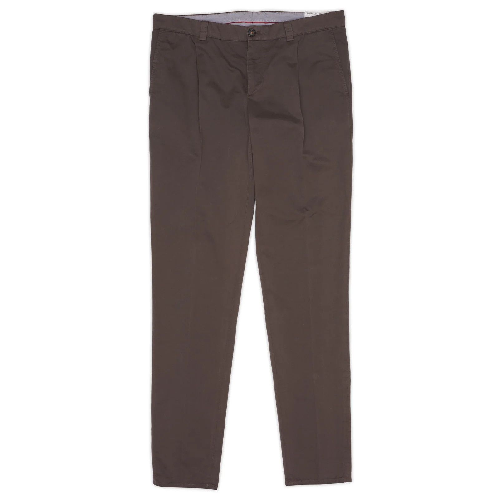 Brunello Cucinelli BRUNELLO CUCINELLI Brown Twill Cotton Single Pleated Pants Size US 38 / EU 54 - 1 Thumbnail