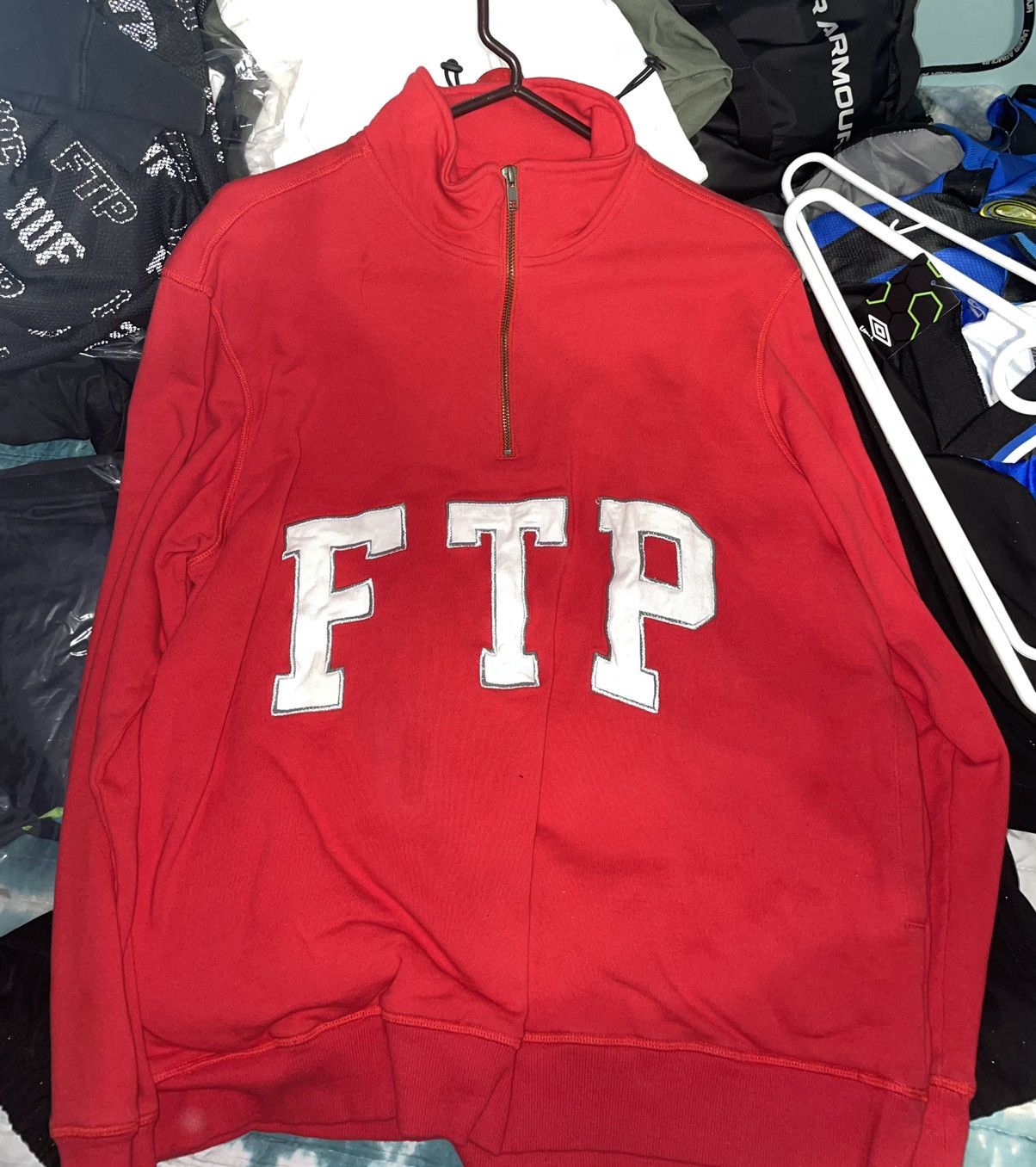 Fuck The Population FTP Arch Logo Quarter Zip Jacket Red Medium Size US M / EU 48-50 / 2 - 1 Thumbnail