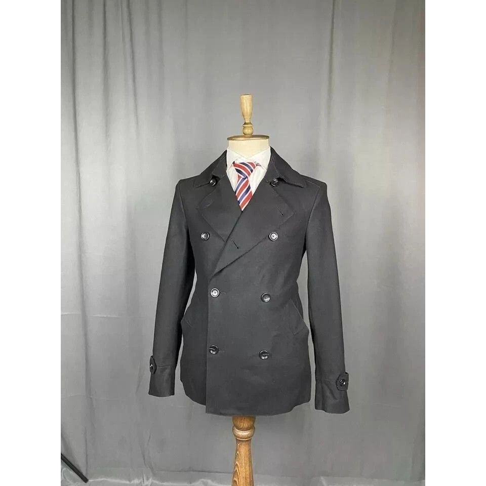 Ermenegildo Zegna MINT! ZZegna Men's Black Wool Double Breasted Pea Coat Size Size US S / EU 44-46 / 1 - 6 Thumbnail