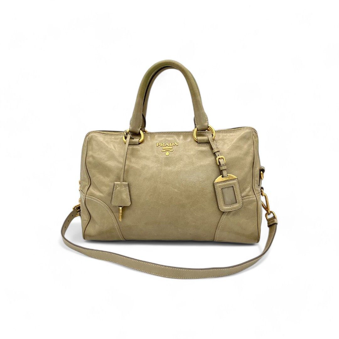 Prada vintage leather handbag shoulder bag brown gold