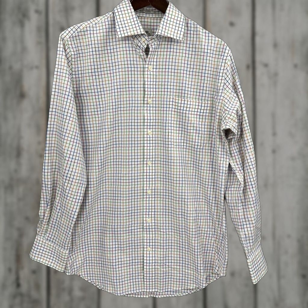 Peter Millar Peter Millar Shirt Mens Medium Windowpane Check Button Front Long White Size US M / EU 48-50 / 2 - 1 Thumbnail