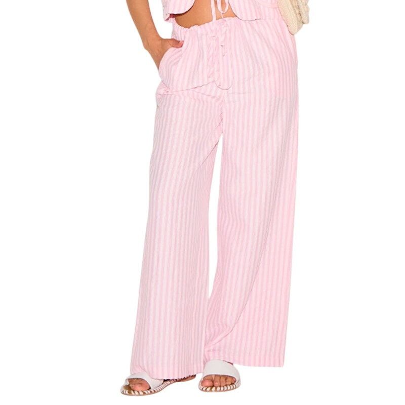 PrettyLittleThing PrettyLittleThing Striped Tie Waste Straight Leg Trouser Size 34" / US 12 / IT 48 - 1 Thumbnail