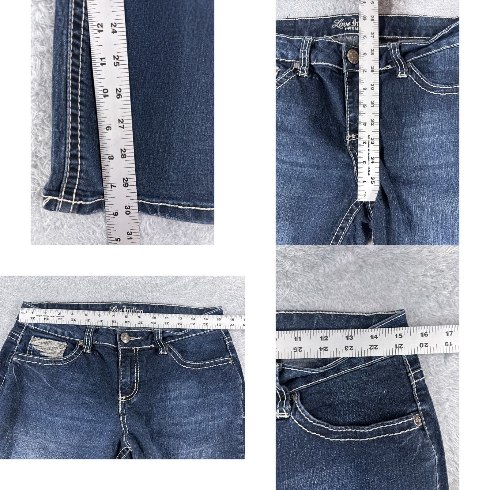 Denime Love Indigo Jeans Women 8 Blue Denim Flared Low Rise 30x30 Embroidered Sequin 5-Pocket Cotton Blend Medium Wash Vintage No N/A Size 30" / US 8 / IT 44 - 8 Thumbnail