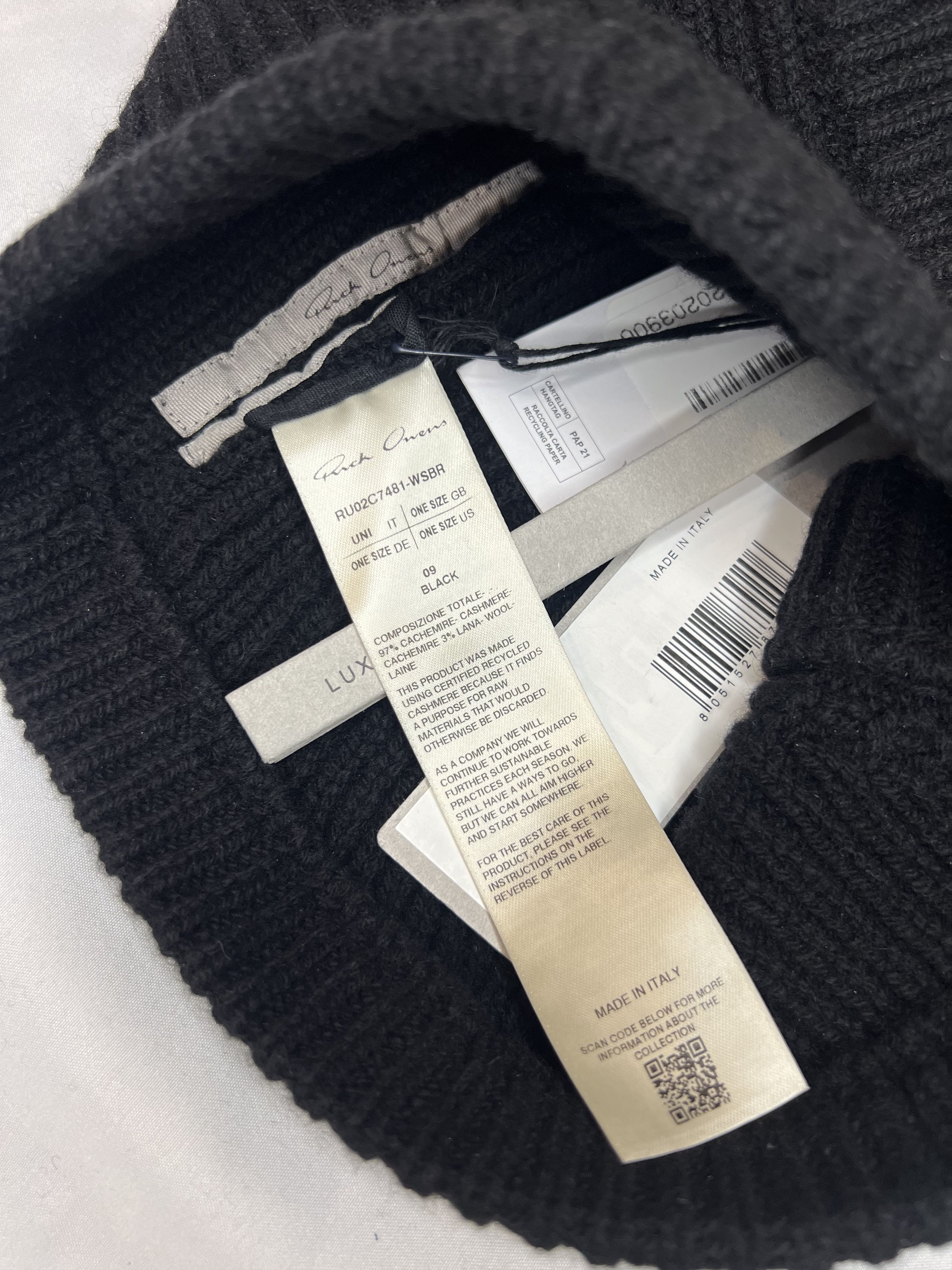 Rick Owens cashmere black hood beanie Size ONE SIZE - 5 Thumbnail