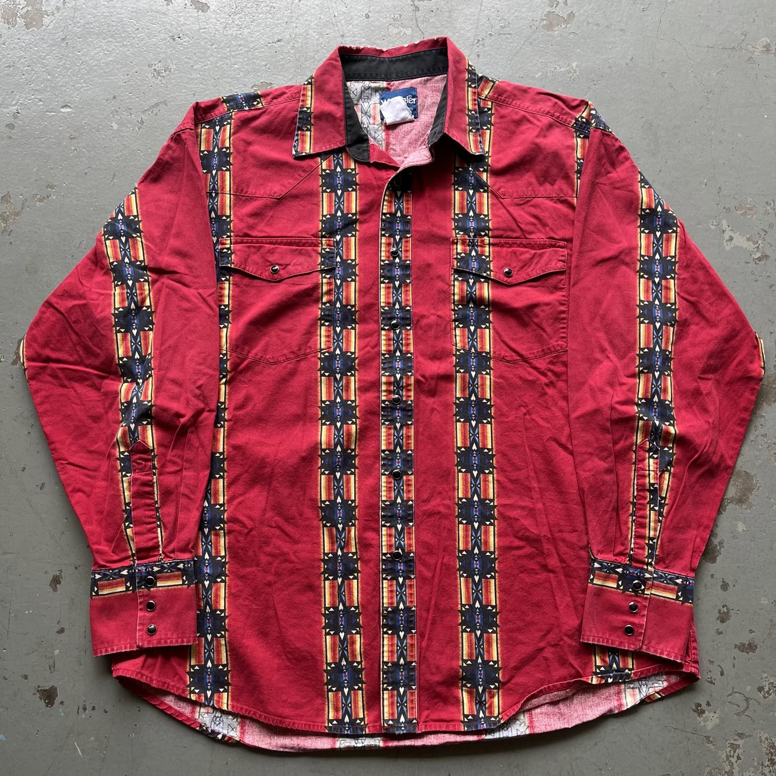 Vintage Aztec Wrangler Brushpopper Pearl Snap Western Shirt