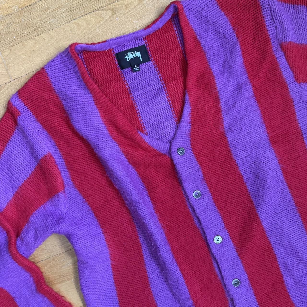 Stussy Pink & Red Stripe Cardigan Size US L / EU 52-54 / 3 - 2 Thumbnail