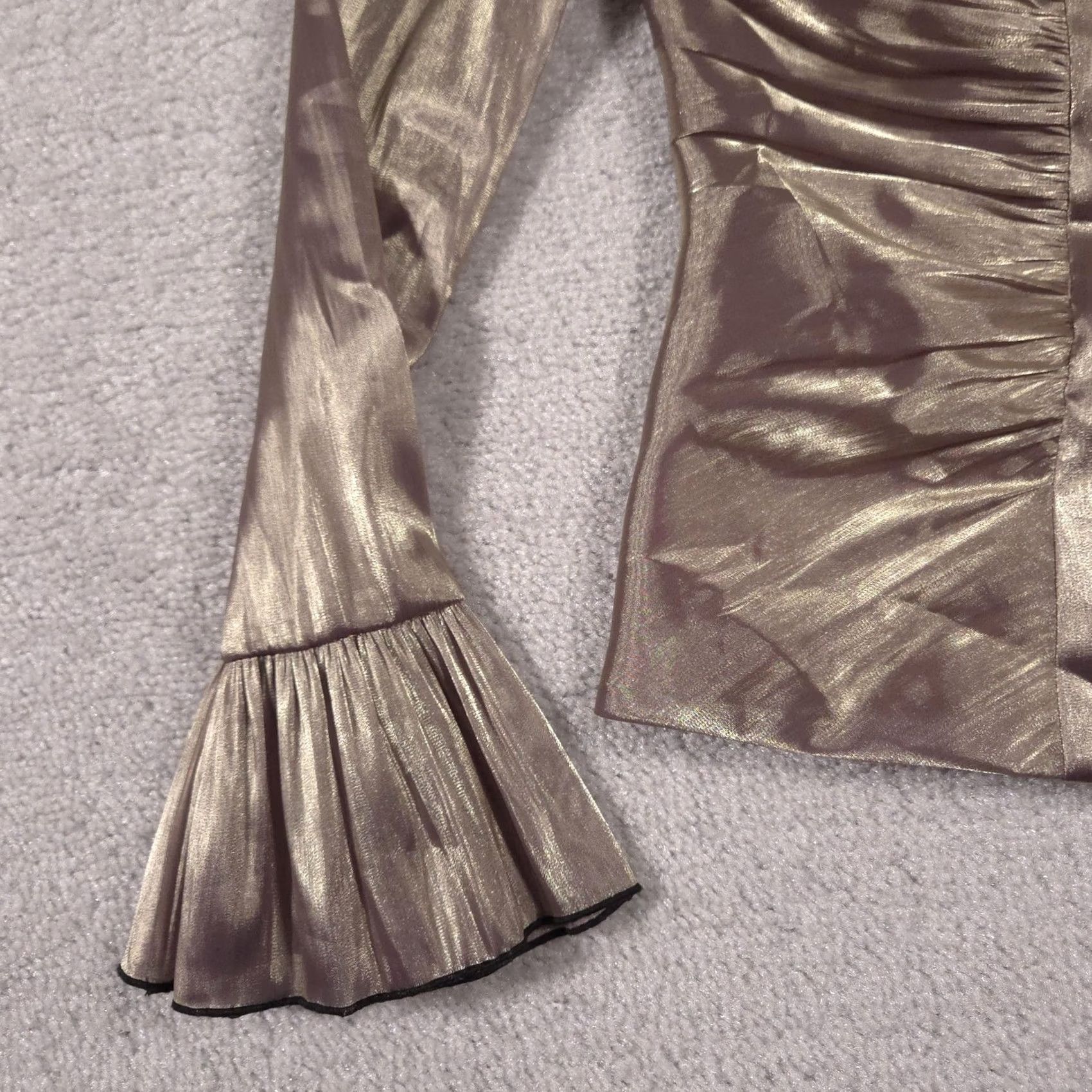 Vintage J.R. Nites Blazer Womens 6 Gold Metallic Shimmer Ruched Tuxedo Pleated Sleeve Jacket Size M / US 6-8 / IT 42-44 - 5 Thumbnail
