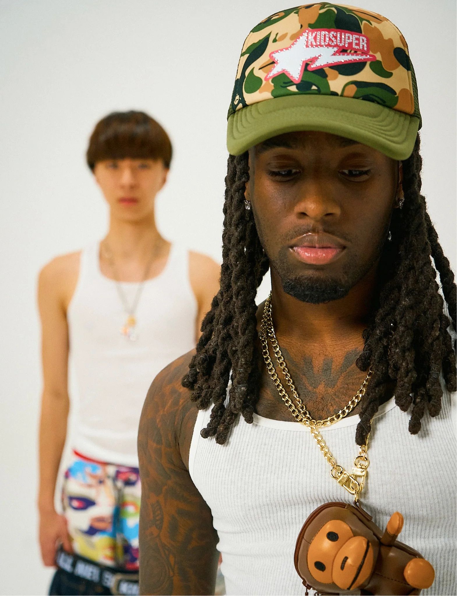 Bape × KidSuper BAPE KIDSUPER BAPE STA LOGO RHINESTONE TRUCKER MESH CAP Size ONE SIZE - 7 Thumbnail