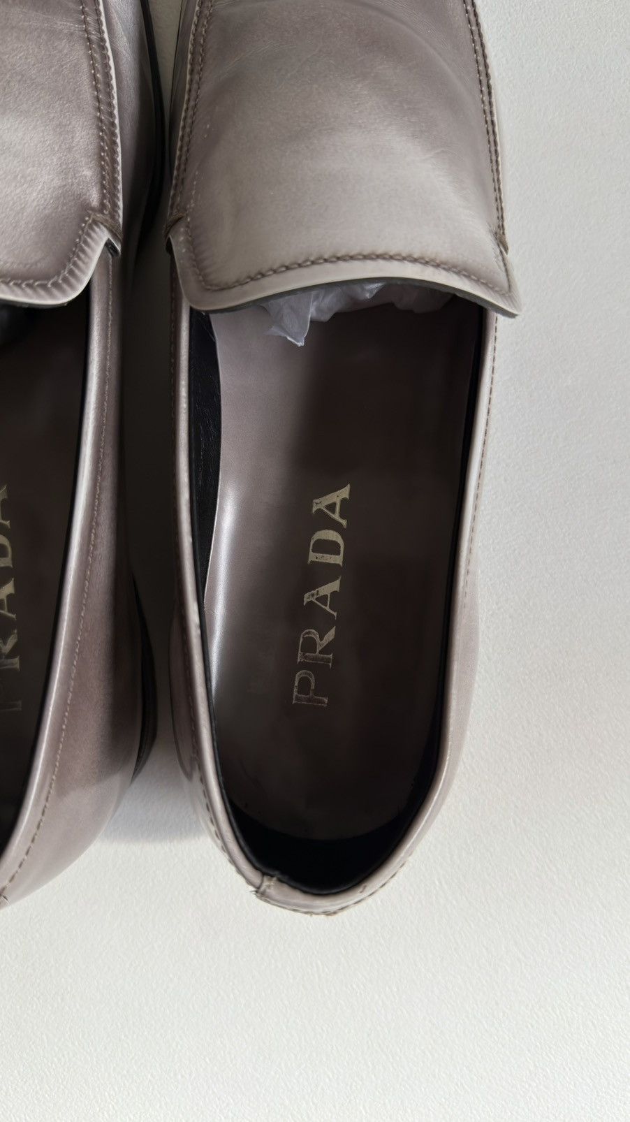 Prada Burnished Gray Leather Square Toe Loafers Size US 8.5 / EU 41-42 - 16 Thumbnail