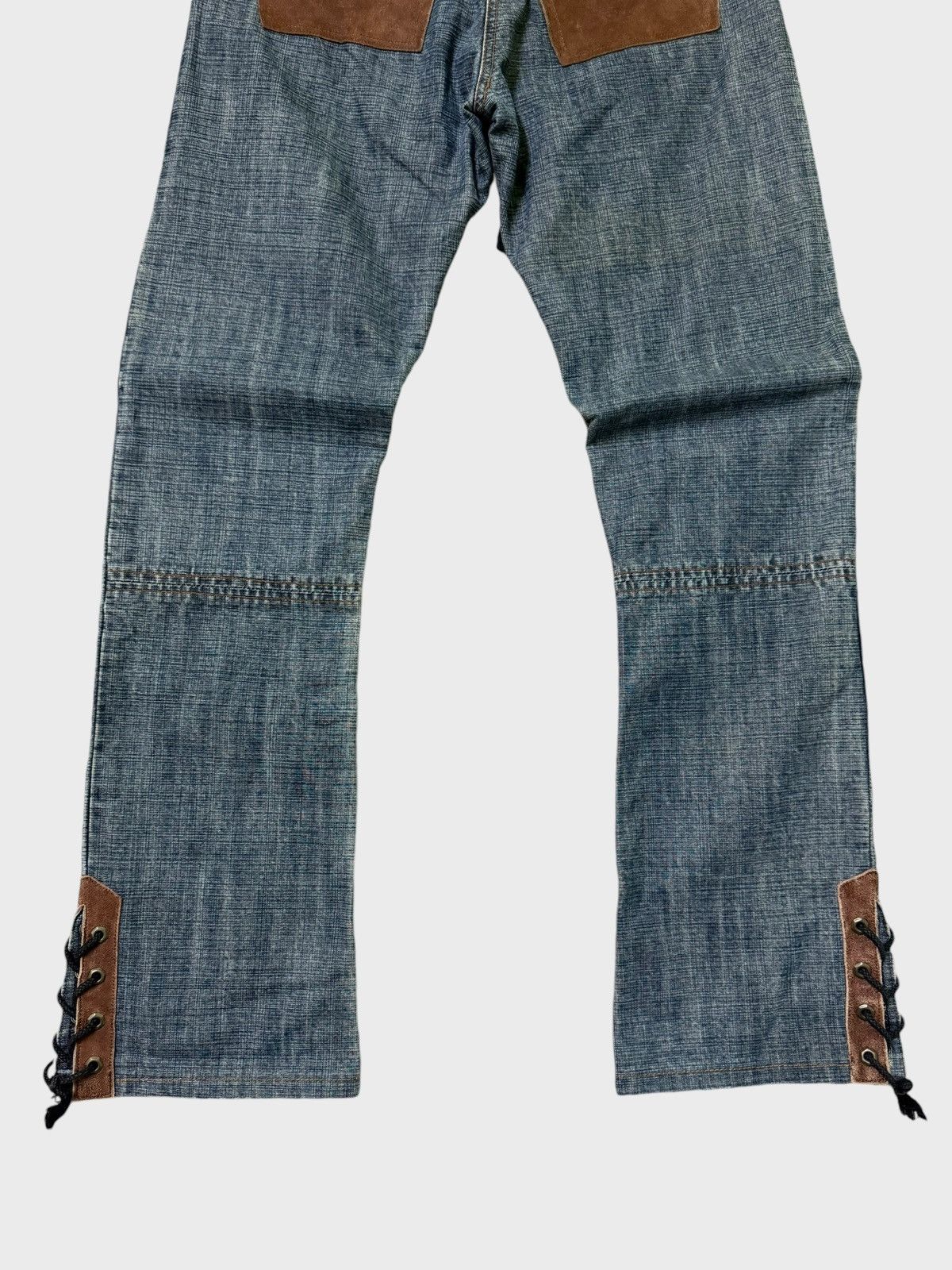 Japanese Brand Flare CHIKAKO ROEN Leather Double Laced Low Rise Denim jeans Size US 29 - 12 Thumbnail