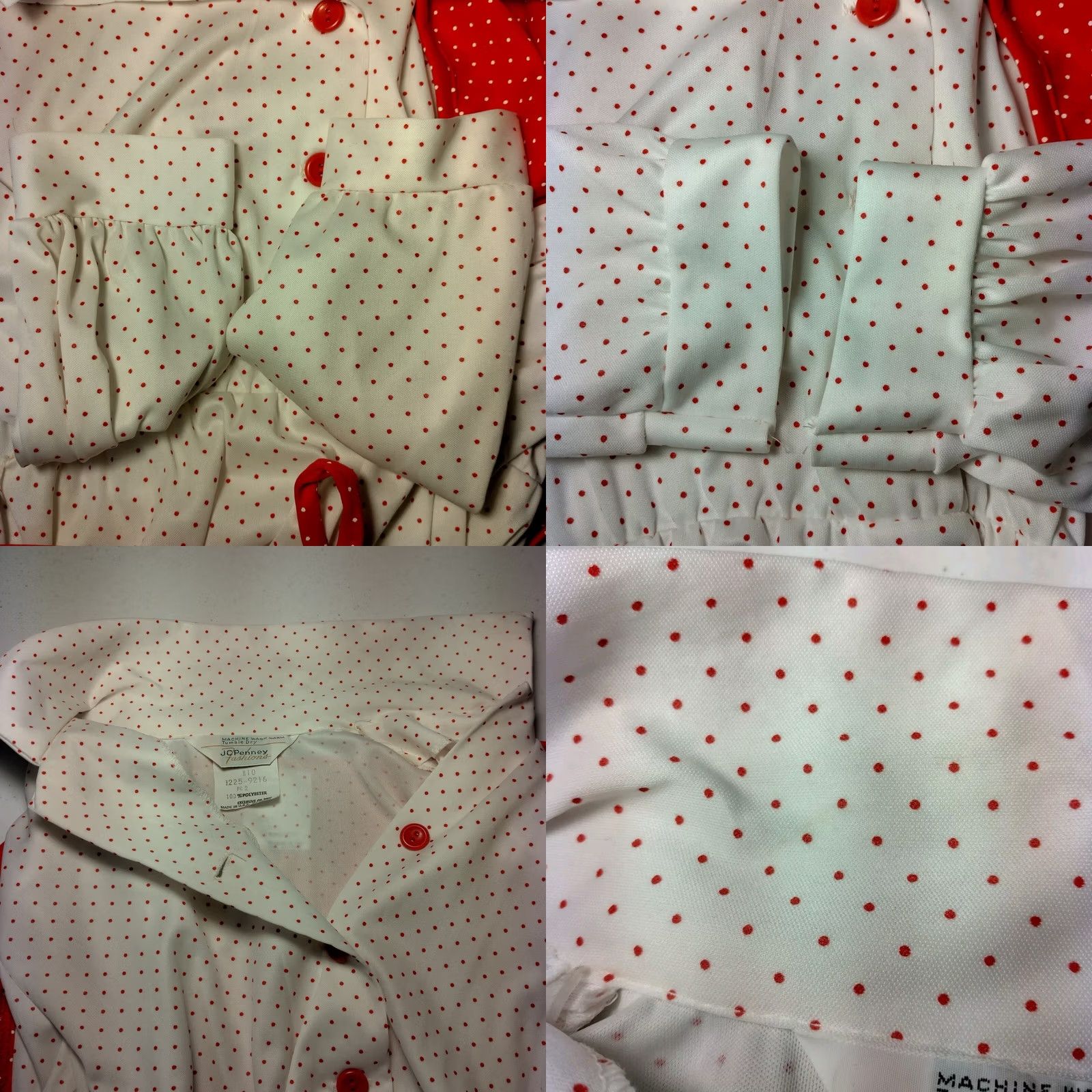 JCPenney VINTAGE JC Penney Dress Shirt Dress Womens 10 Red Polka Dot Midi Belted Waist 1970s ILGWU Size L / US 10 / IT 46 - 10 Thumbnail