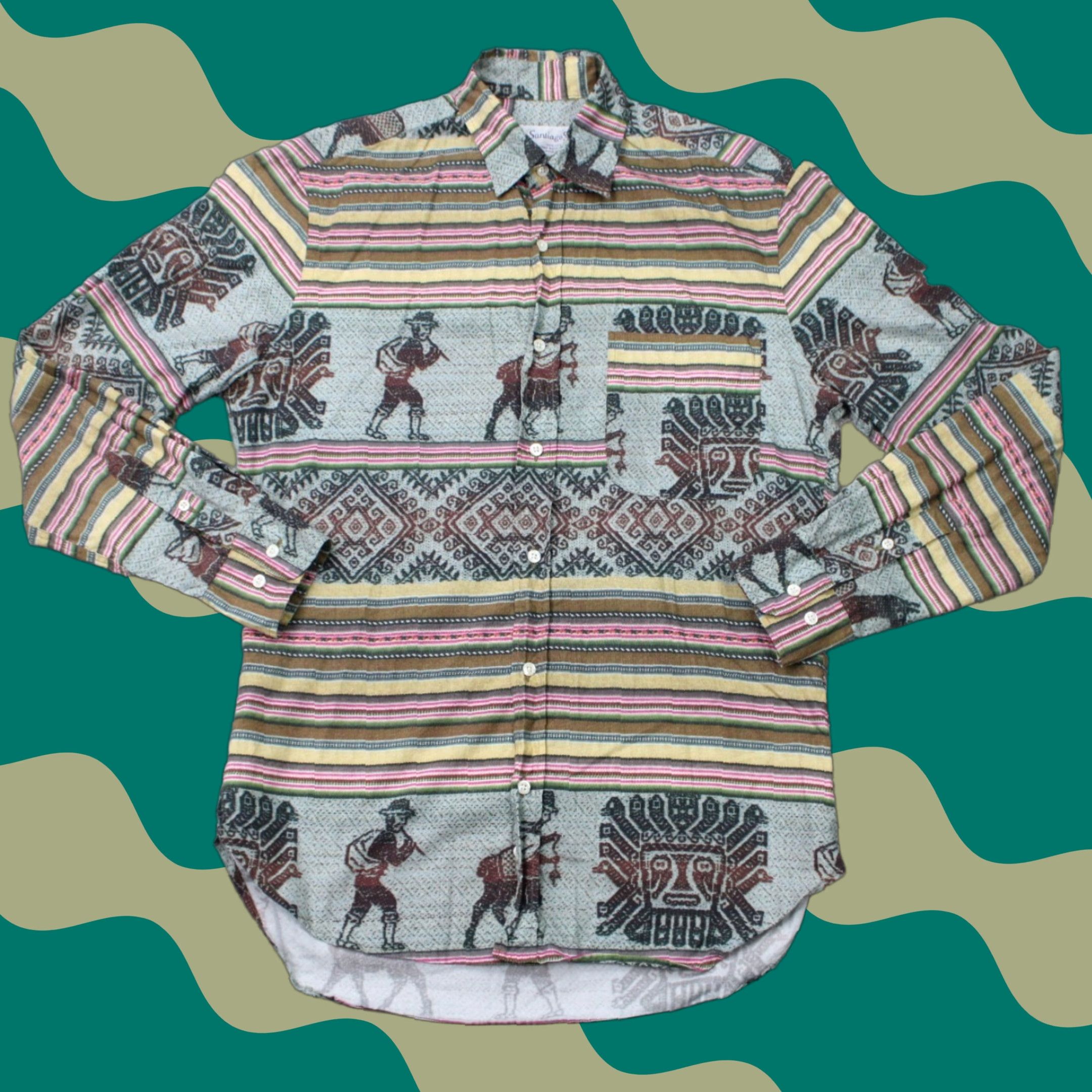 Vintage VTG Gitman Santiago Shirt Mens Small Green/Pink/Yellow Southwestern S/S Button Up Shirt Size US S / EU 44-46 / 1 - 1 Thumbnail