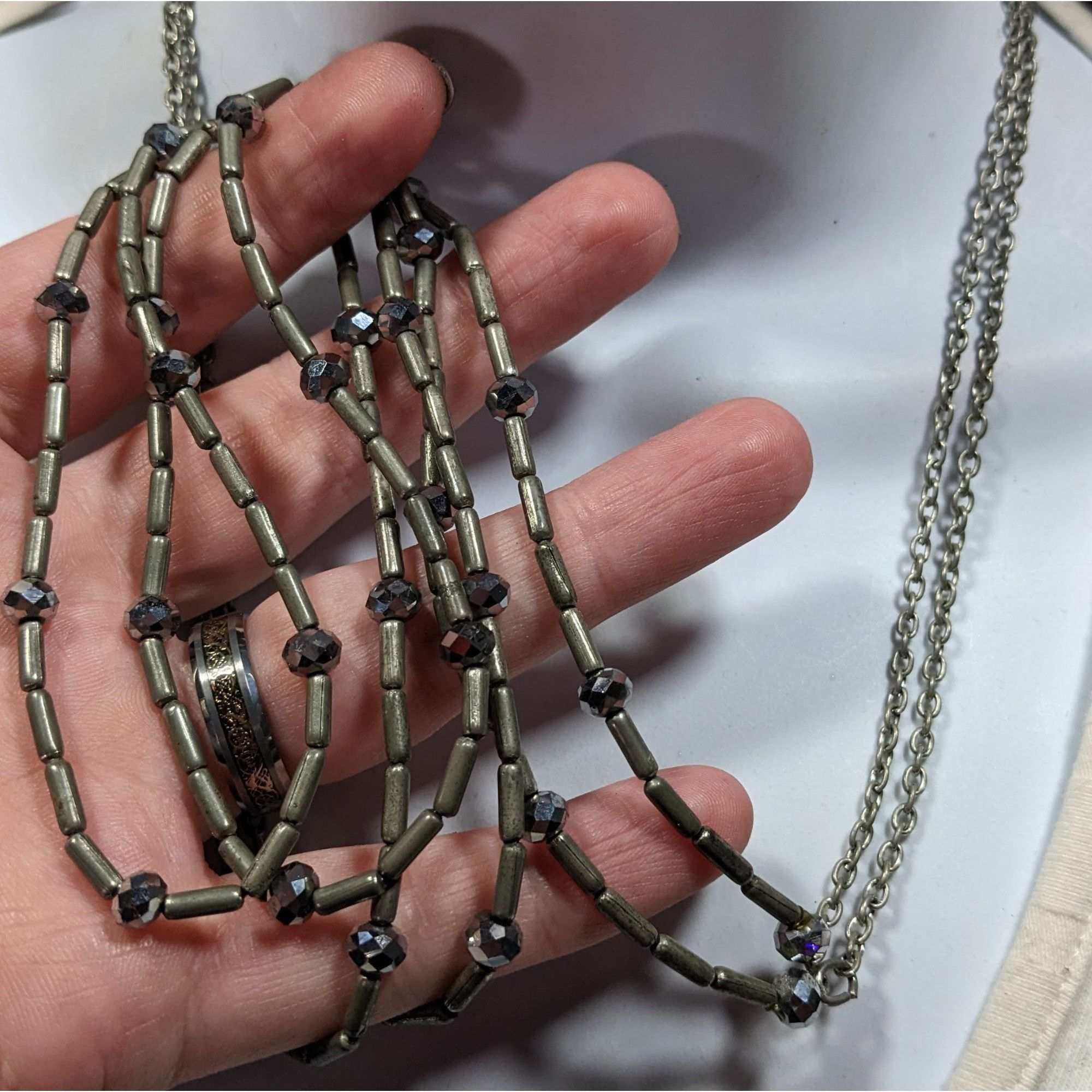 Other Elegant Glam Multilayer Metal And Glass Silver Tone Beaded N Size ONE SIZE - 5 Thumbnail