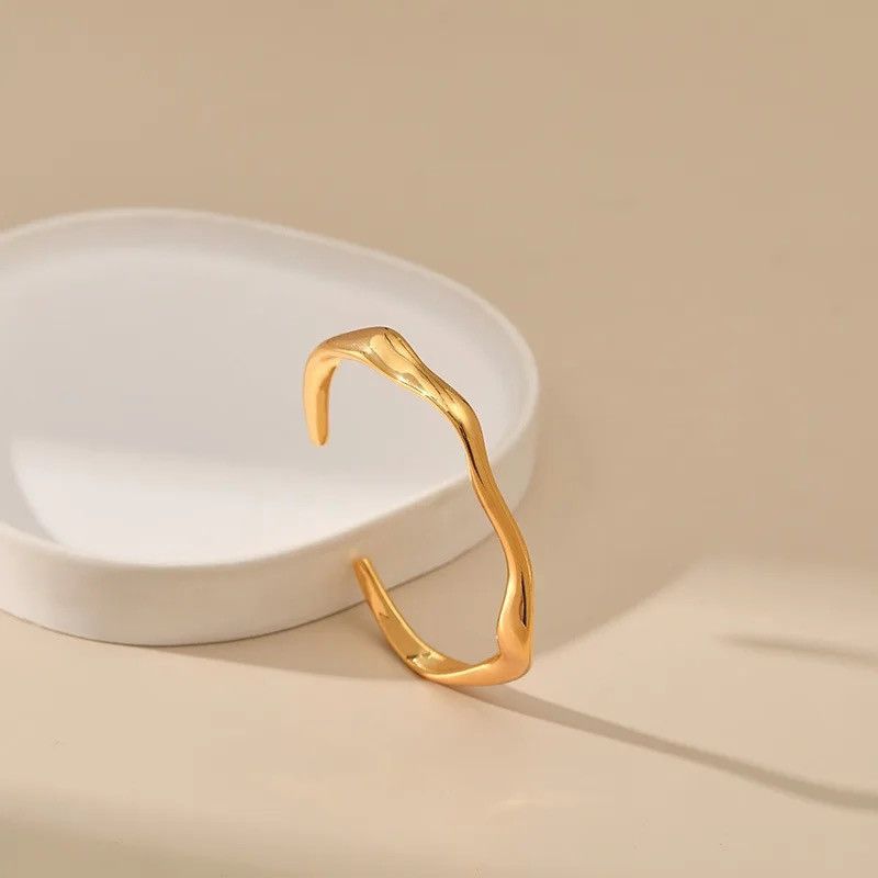 Jewelry Irregular Line Open Cuff Bracelet Size ONE SIZE - 4 Thumbnail
