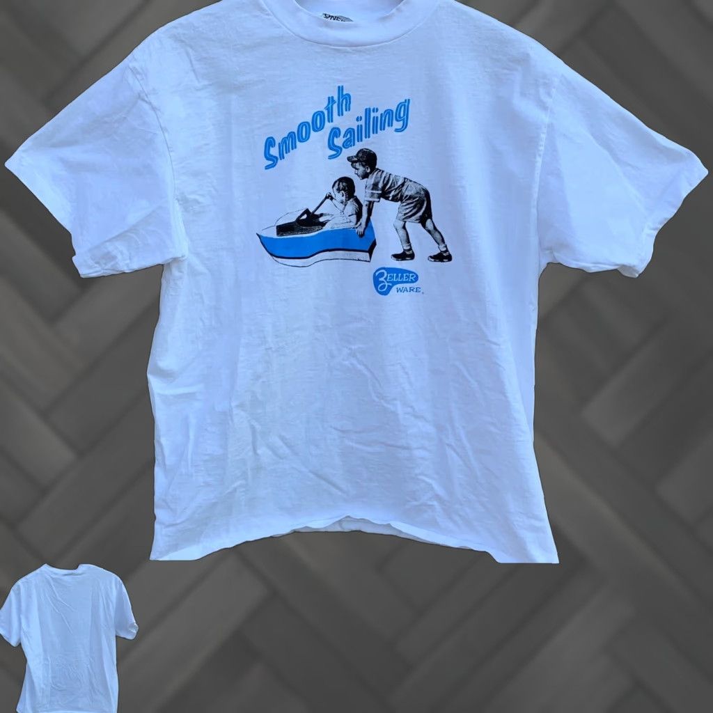 Vintage VINTAGE Oneita Power-T t-shirt Graphic Print Men's XL White Crew Neck Short Sleeve 90s Vintage Sailing Boat Zeller Ware Smooth Sailing Size US XL / EU 56 / 4 - 1 Thumbnail