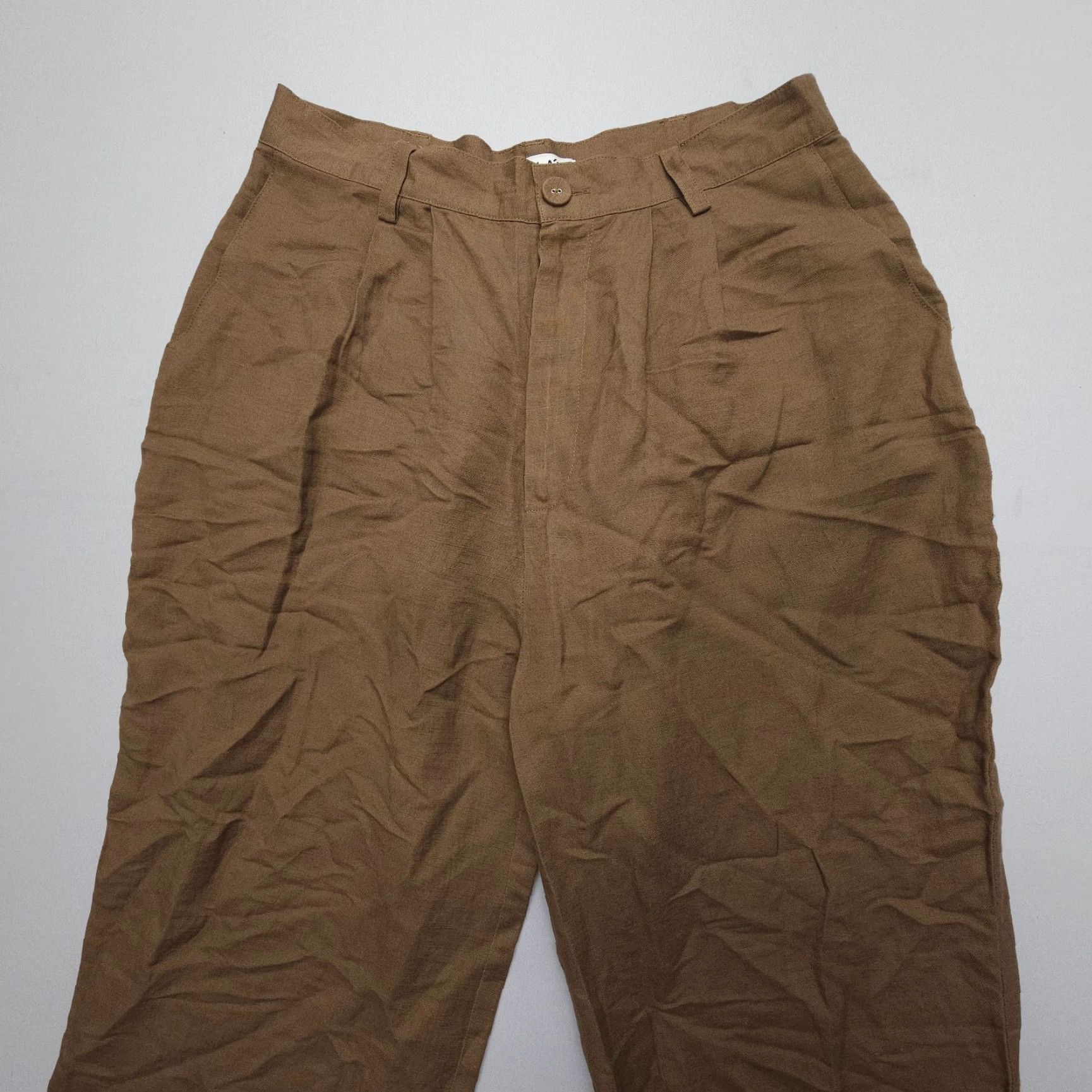 Rolla's Rolla's High Rise Pleated Straight Linen Blend Pants Womens 12 / L Brown Boho Shirt? Size 34" / US 12 / IT 48 - 3 Thumbnail