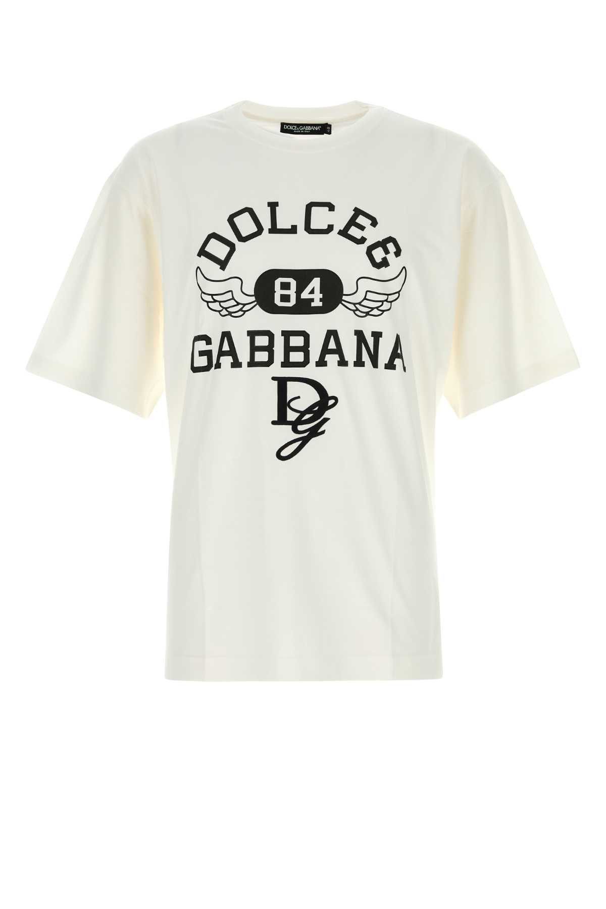 Dolce & Gabbana White Cotton T-Shirt Size US M / EU 48-50 / 2 - 1 Thumbnail