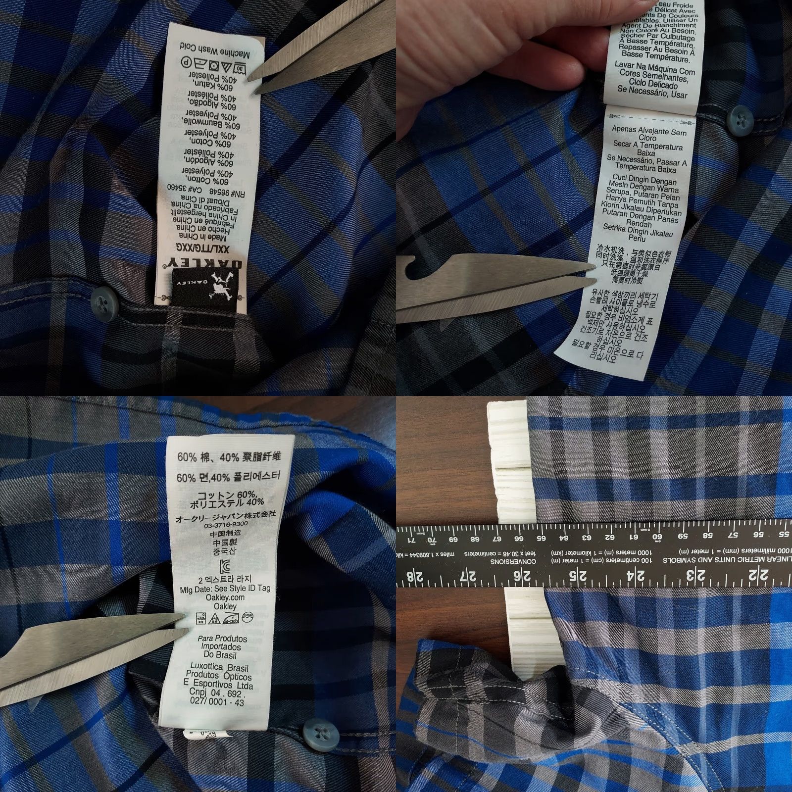 Oakley Oakley Striped Shirt Mens XXL Short Sleeve Button-Down Grey/Black/Blue Plaid Cotton Polyester Knit Pocket Embroidered Casual Rock Size US XXL / EU 58 / 5 - 8 Thumbnail