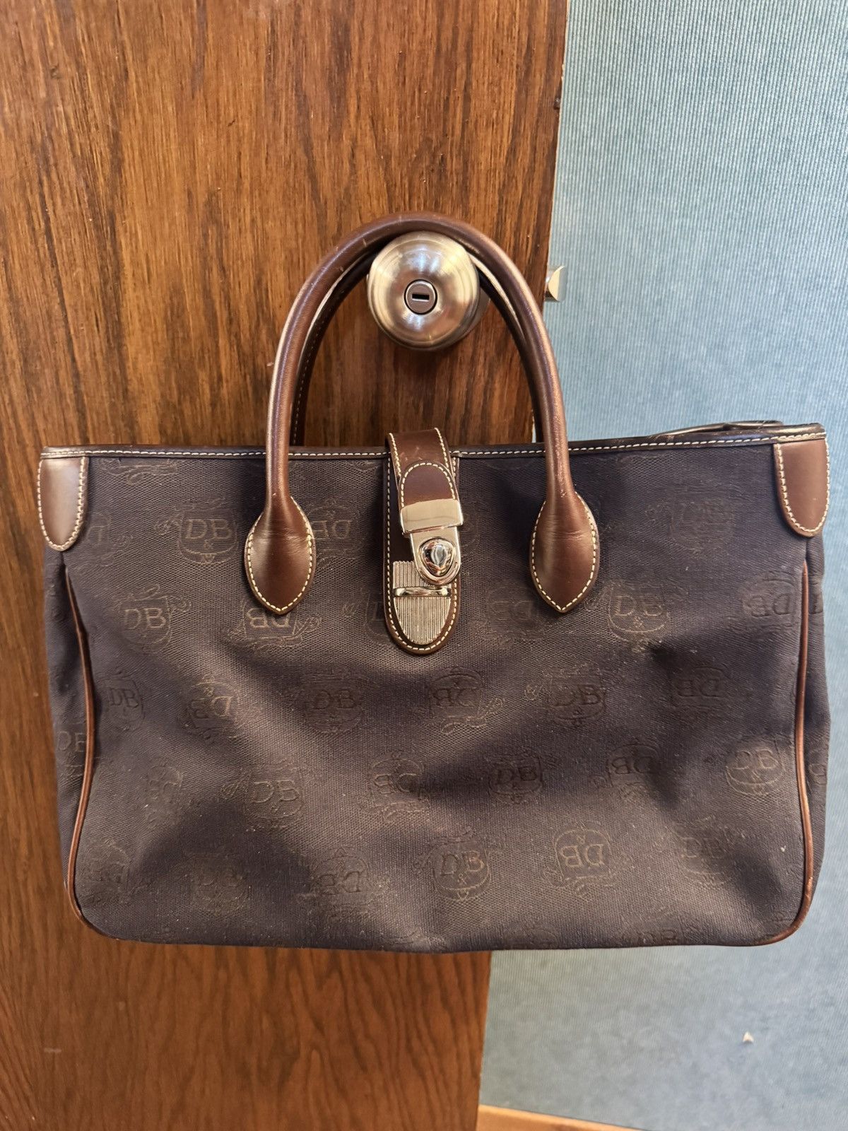 Dooney & Bourke Vintage DB Blue and Brown, Monogrammed Canvas hand bag Size ONE SIZE - 1 Thumbnail