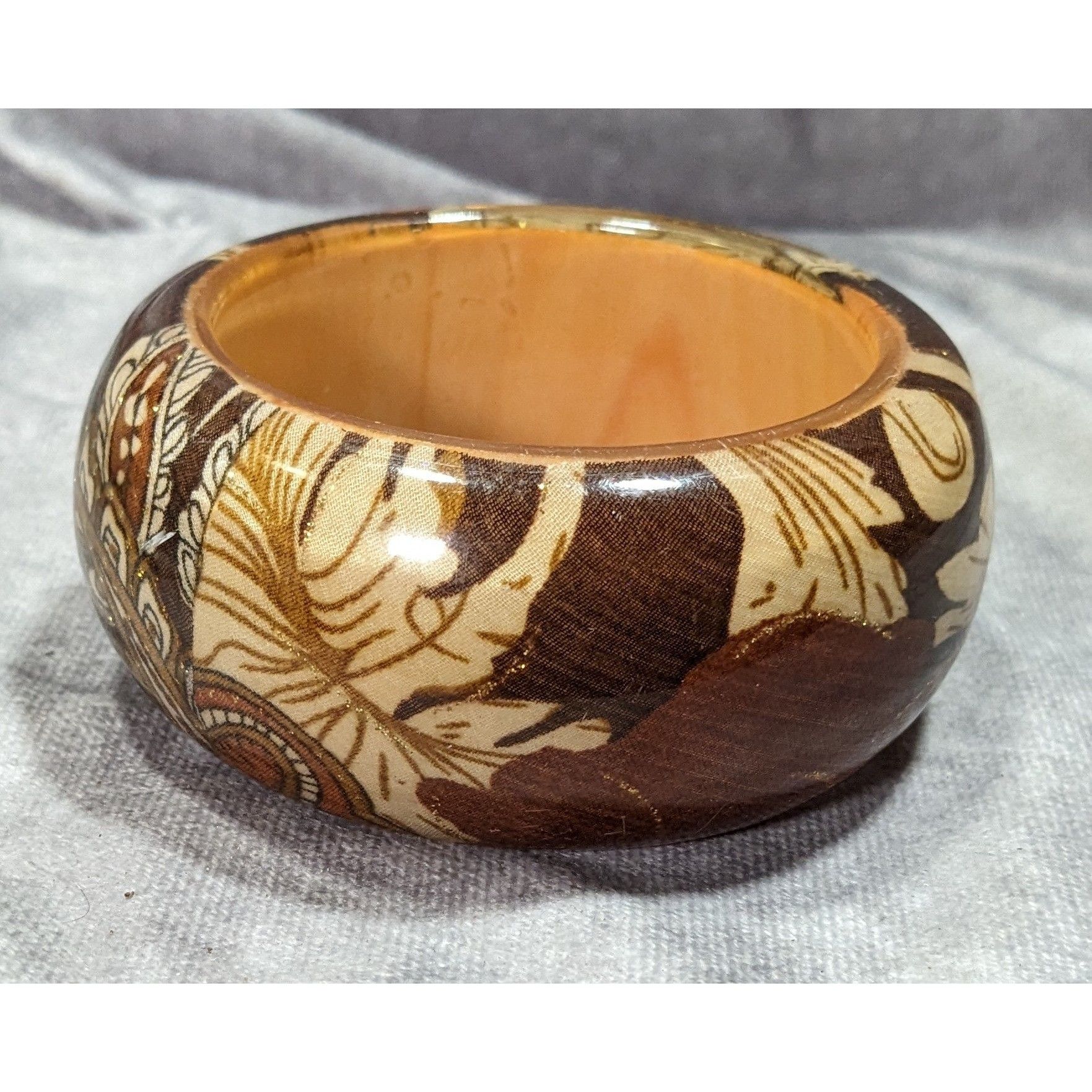 Other Vintage Floral Chunky Wood And Fabric Under Acrylic Bracelet Size ONE SIZE - 5 Thumbnail