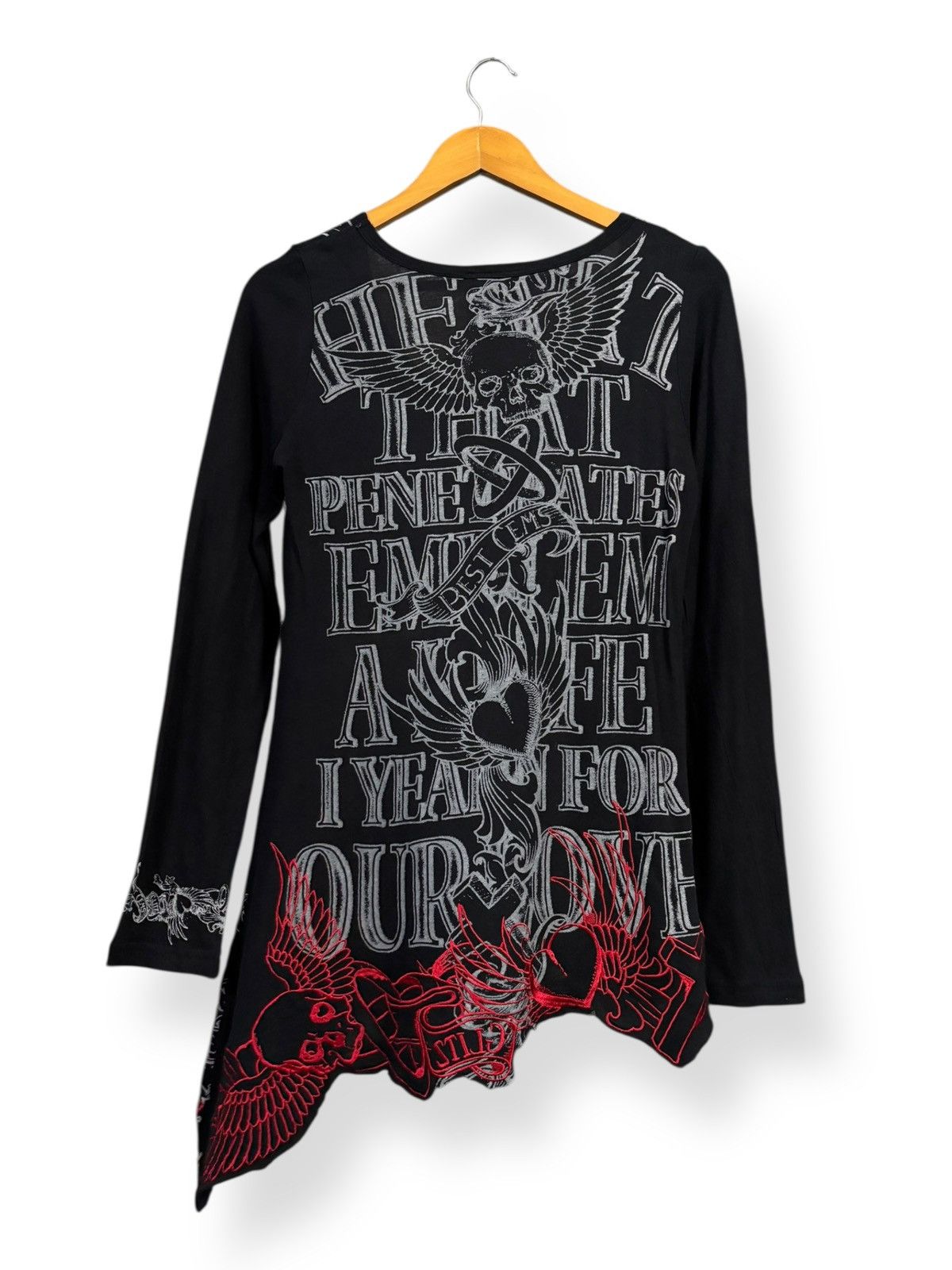 If Six Was Nine Glitz Red Embroidery Asymmetrical Hem Punk Long Sleeve Tees Size US XS / EU 42 / 0 - 2 Thumbnail