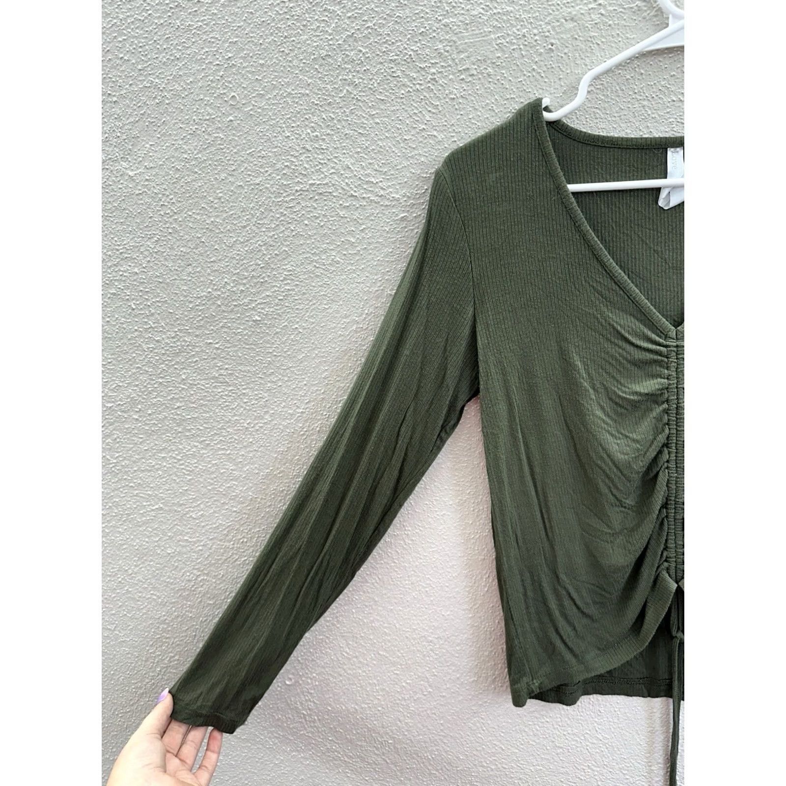 Vintage Love Charm Womens Shirt Green Ribbed Long Sleeve Button-Up V-Neck XL Size L / US 10 / IT 46 - 2 Thumbnail