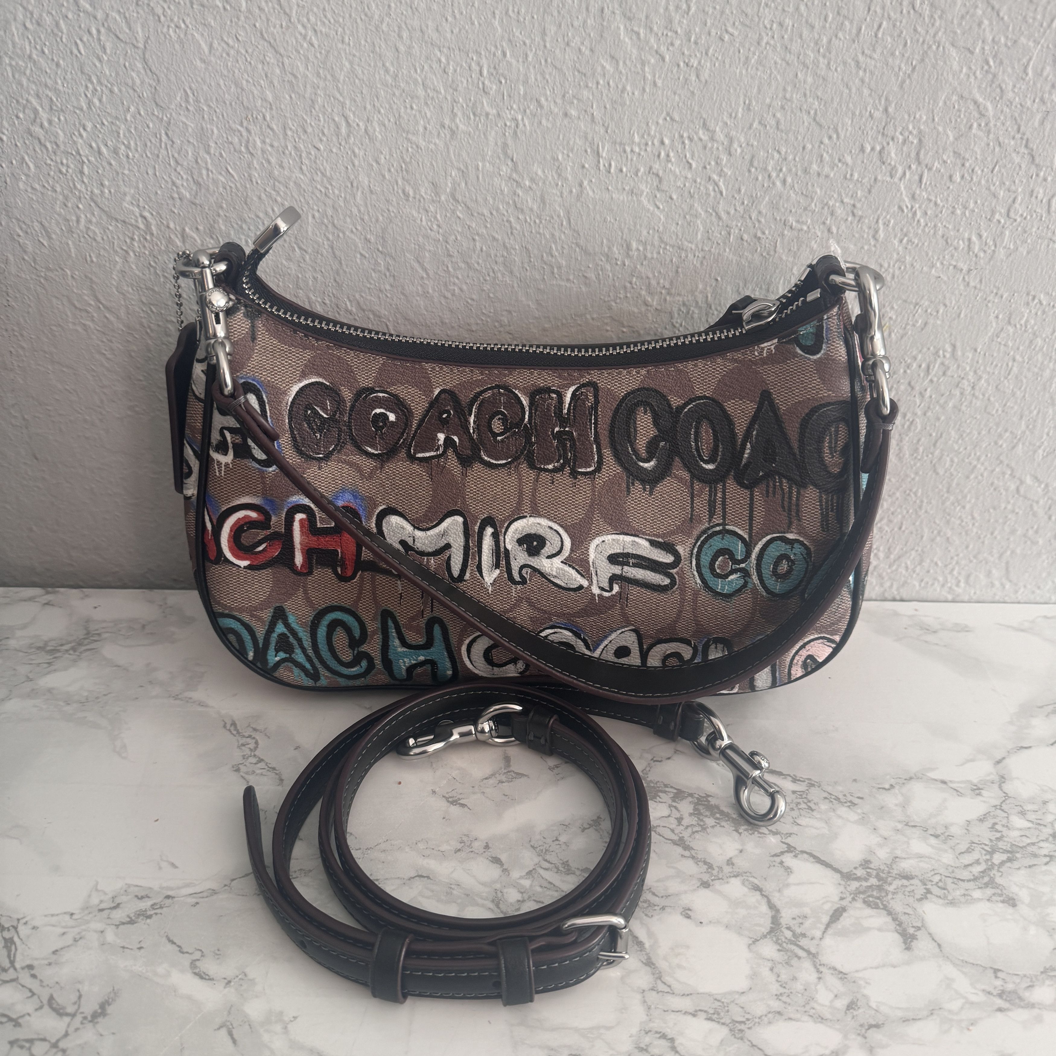 image of Coach x Mint + Serf Teri Shoulder Bag In Signature Canvas in Silver, Women's
