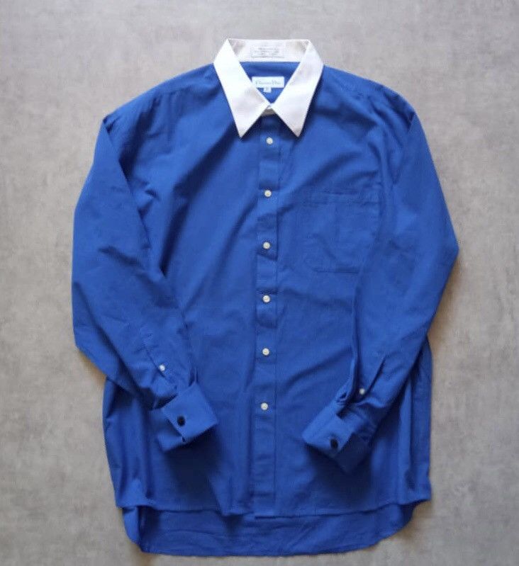 Christian Dior Monsieur RARE CHRISTIAN DIOR BLUE SHIRT WHITE COLLAR BUTTON UP Y2K Size US L / EU 52-54 / 3 - 1 Thumbnail