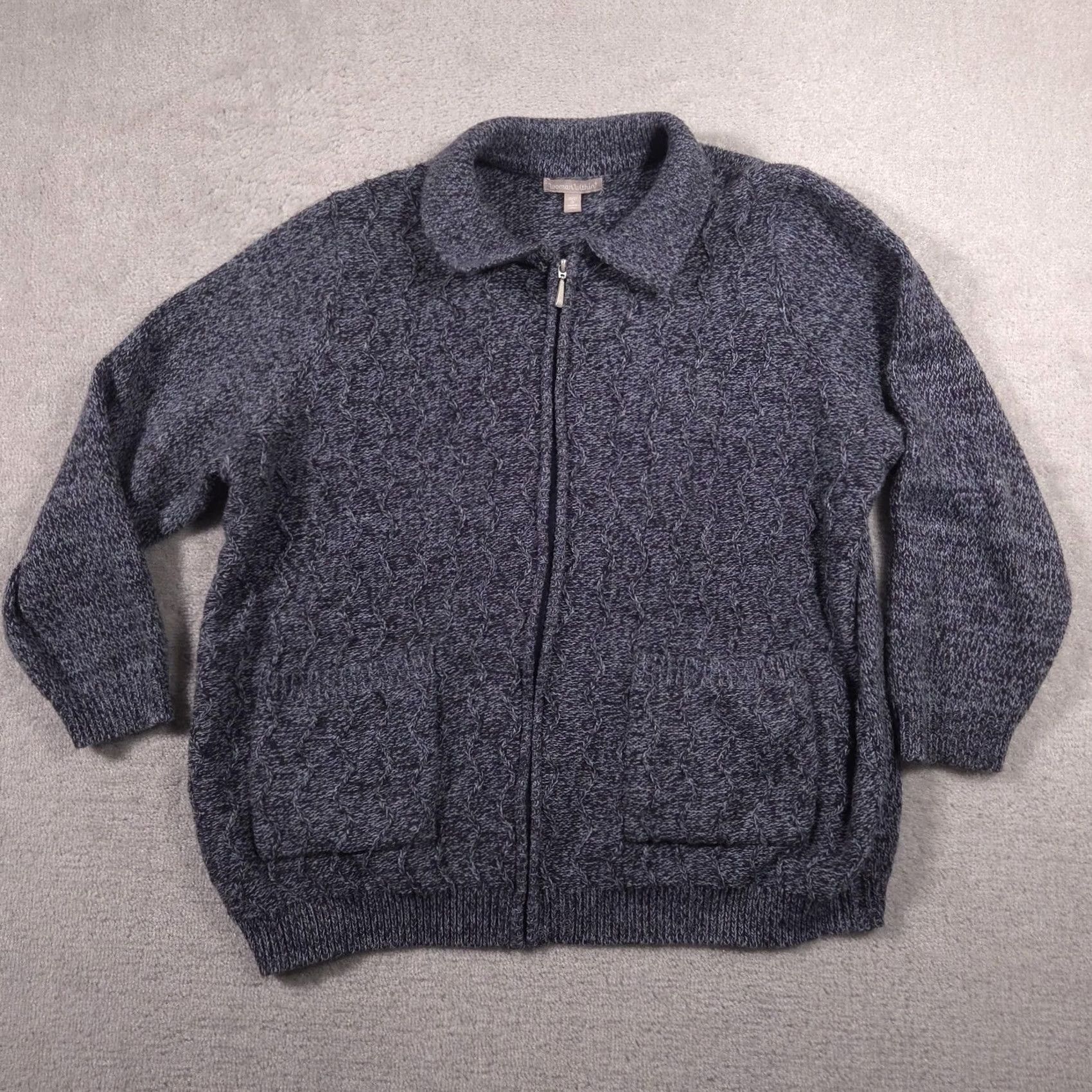 Vintage VINTAGE Woman Within Sweater Womens 3X Gray Full Zip Collared Cable Knit Pockets Plus Size XXL / US 16-18 / IT 52-54 - 2 Thumbnail