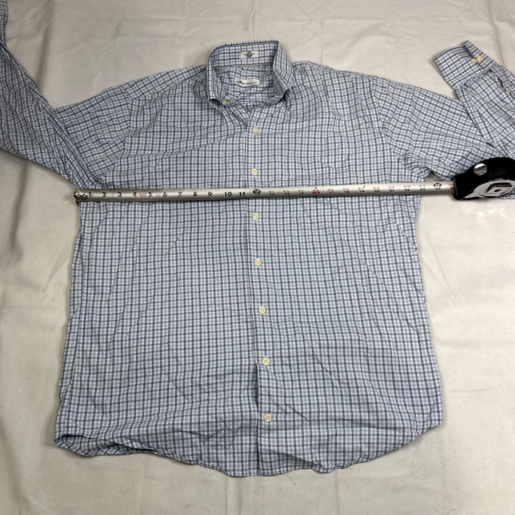 Peter Millar Peter Millar Button-Up Long Sleeve Men Large Blue Plaid Silk Cotton Shirt Size US L / EU 52-54 / 3 - 3 Thumbnail