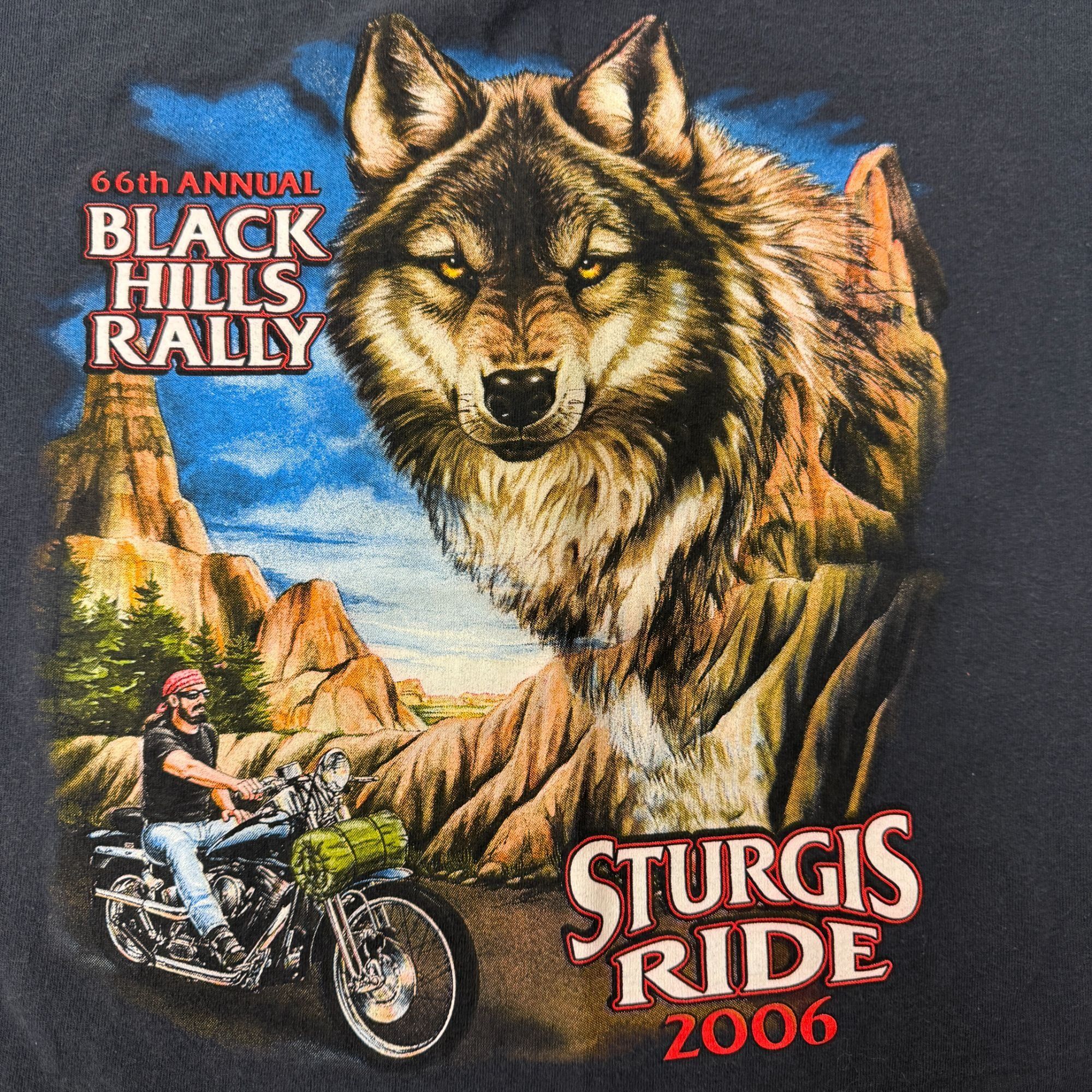 Fruit Of The Loom Gray WOLF Motorcycle Biker Black Hills Rally STURGIS Ride Size US XL / EU 56 / 4 - 1 Thumbnail