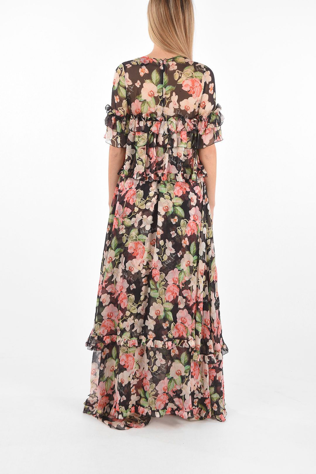 Philipp Plein og1mm0824 Floral Patterned Silk Ruffles Maxi Dress Size S / US 4 / IT 40 - 2 Thumbnail