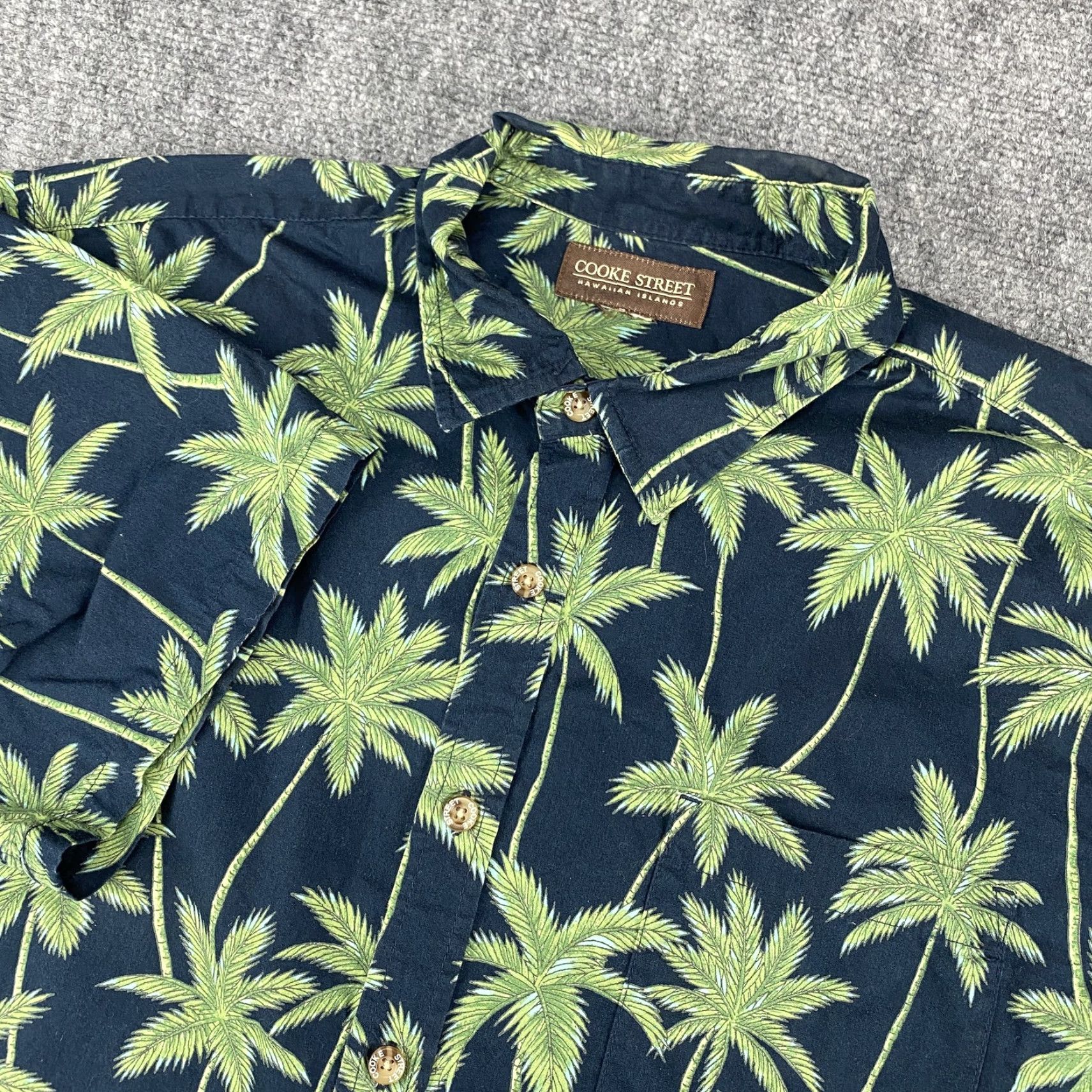 Vintage Cooke Street Shirt Mens Large Navy Blue Green Palm Tree Aloha Button-Up Size US L / EU 52-54 / 3 - 2 Thumbnail