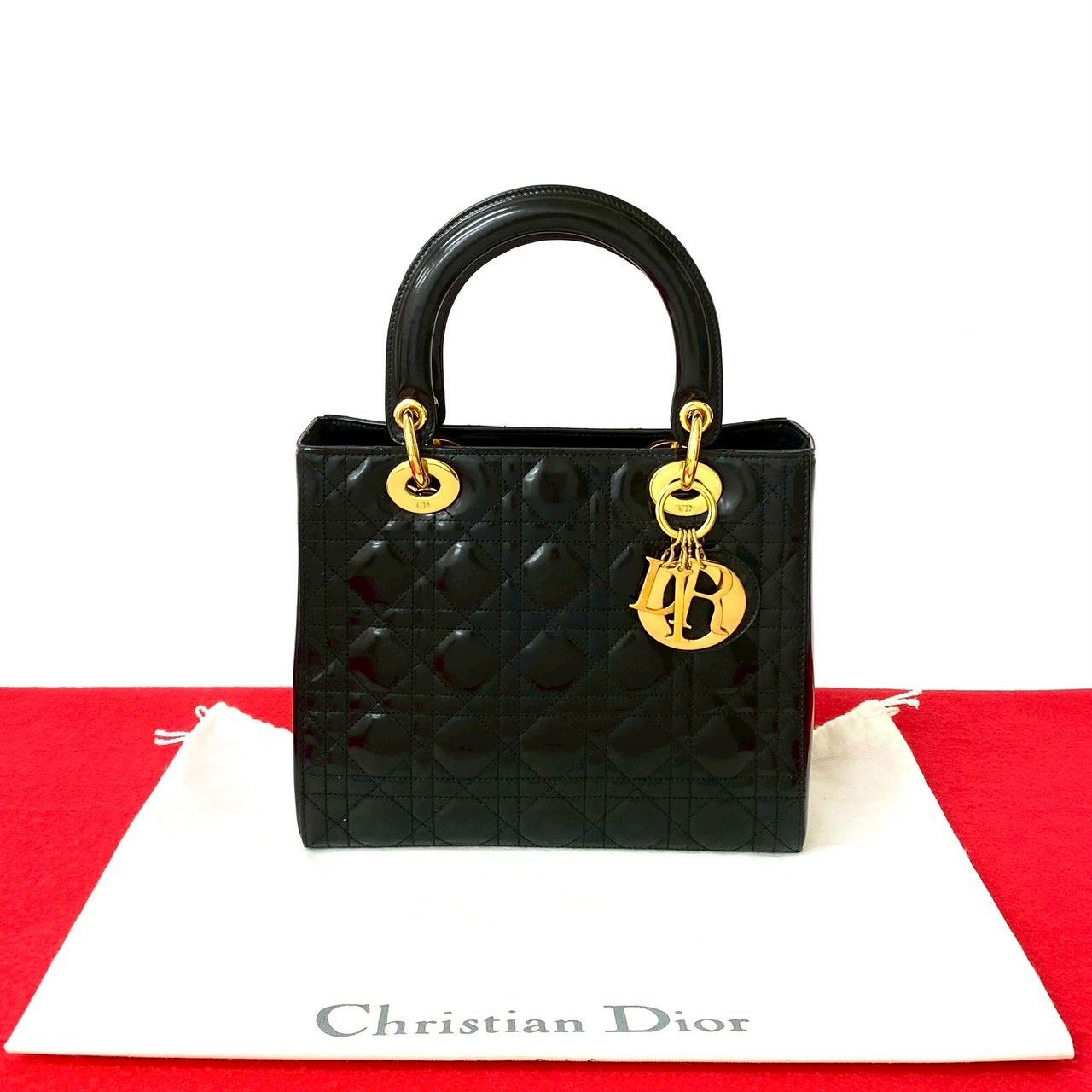 Dior Dior Christian Dior Lady Dior Patent Leather Handbag Enamel Handbag Size ONE SIZE - 1 Thumbnail