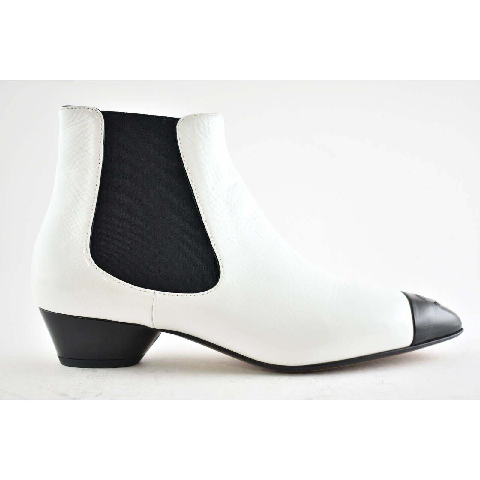 Chanel Chanel 19B White Black Leather Cone CC Logo Ankle Short Size US 8 / IT 38 - 1 Thumbnail