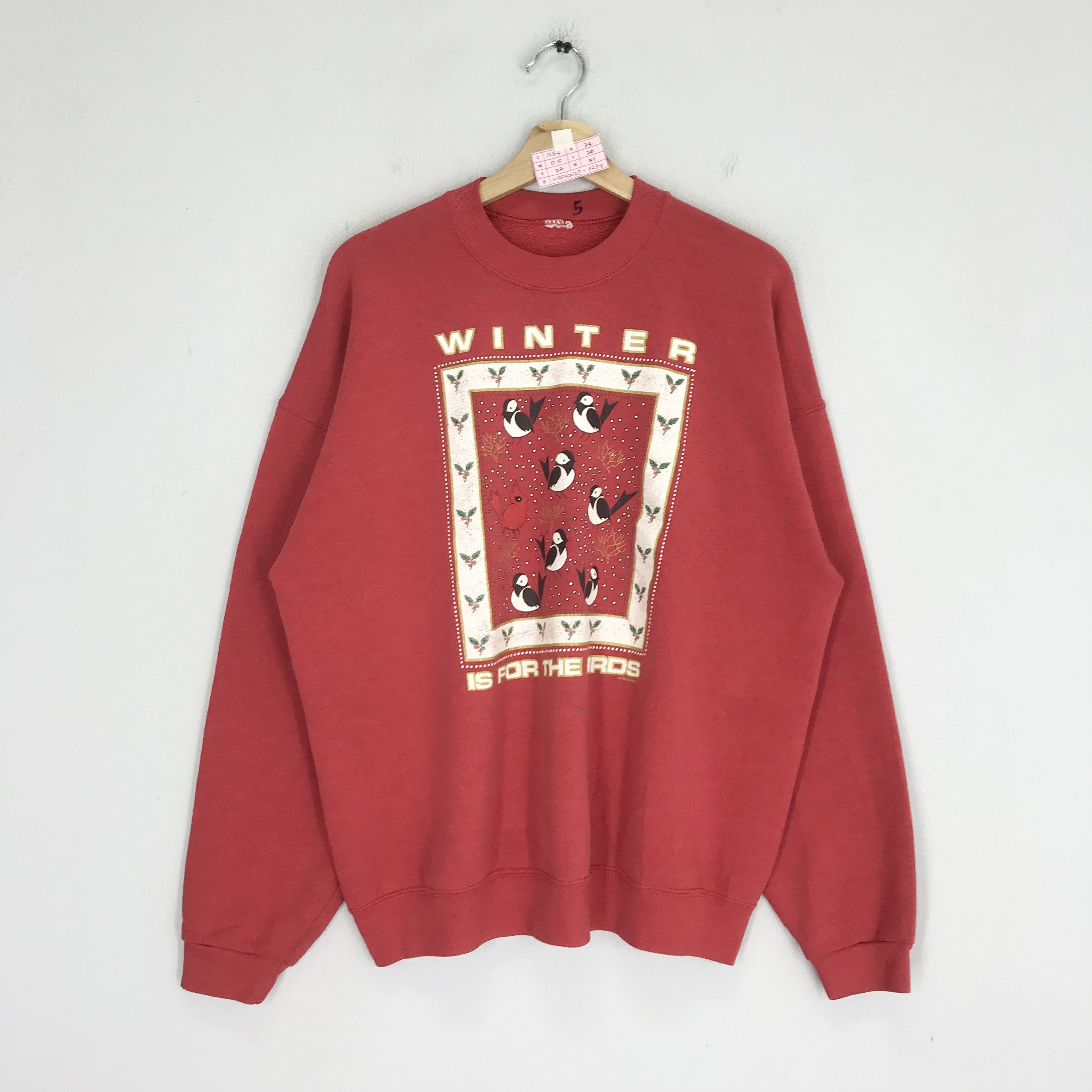 image of Arts Science x Habitat Vintage 90's Graphic Cardinal Birds Winter Is For The Birds in Red (Size Lar