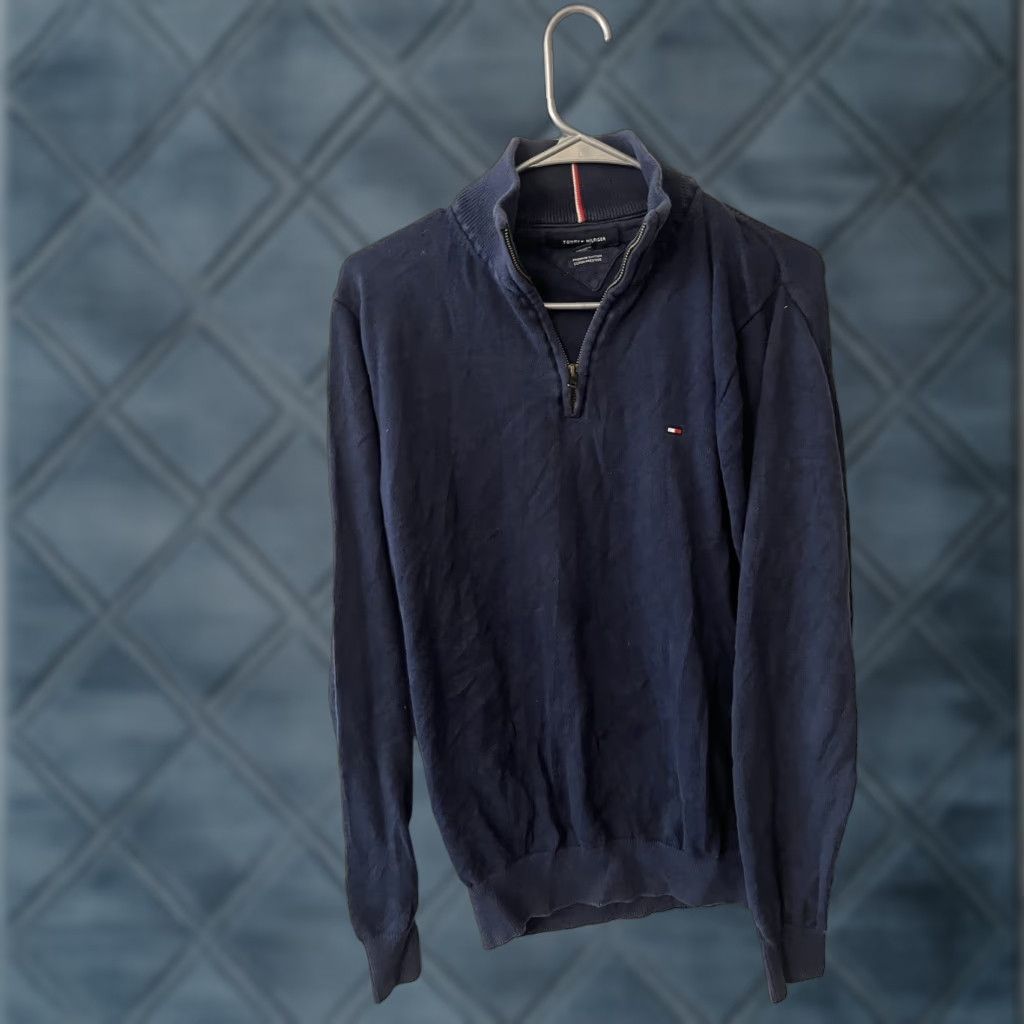 Tommy Hilfiger Tommy Hilfiger Shirt 1/4 Zip Sweater Medium Navy Blue Cotton Knit Logo Mens M Size US M / EU 48-50 / 2 - 1 Thumbnail
