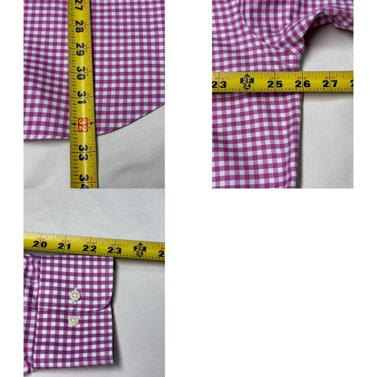 David Donahue David Donahue Mens Dress Shirt Pink White Gingham Check Cotton 17 32/33 Size 46R - 8 Thumbnail
