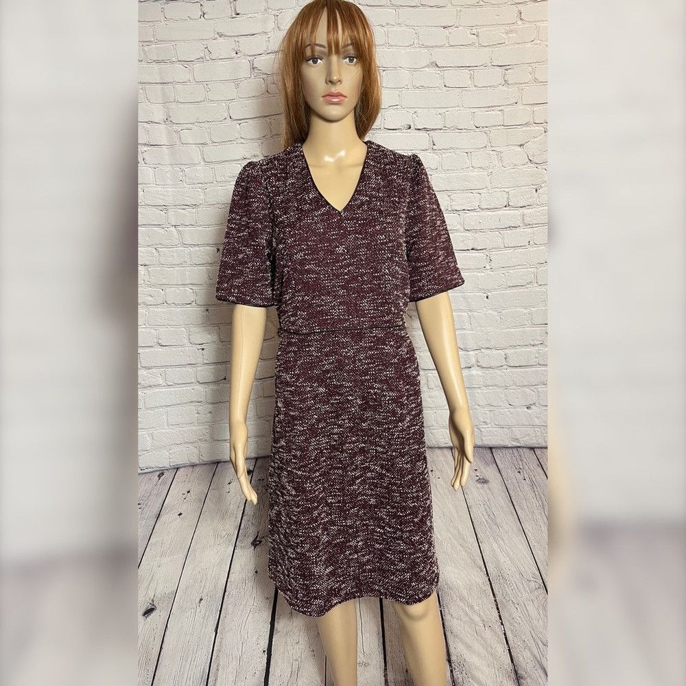 Ann Taylor New Ann Taylor Puff Sleeve V-Neck Purple Dress Size 10 Size L / US 10 / IT 46 - 1 Thumbnail