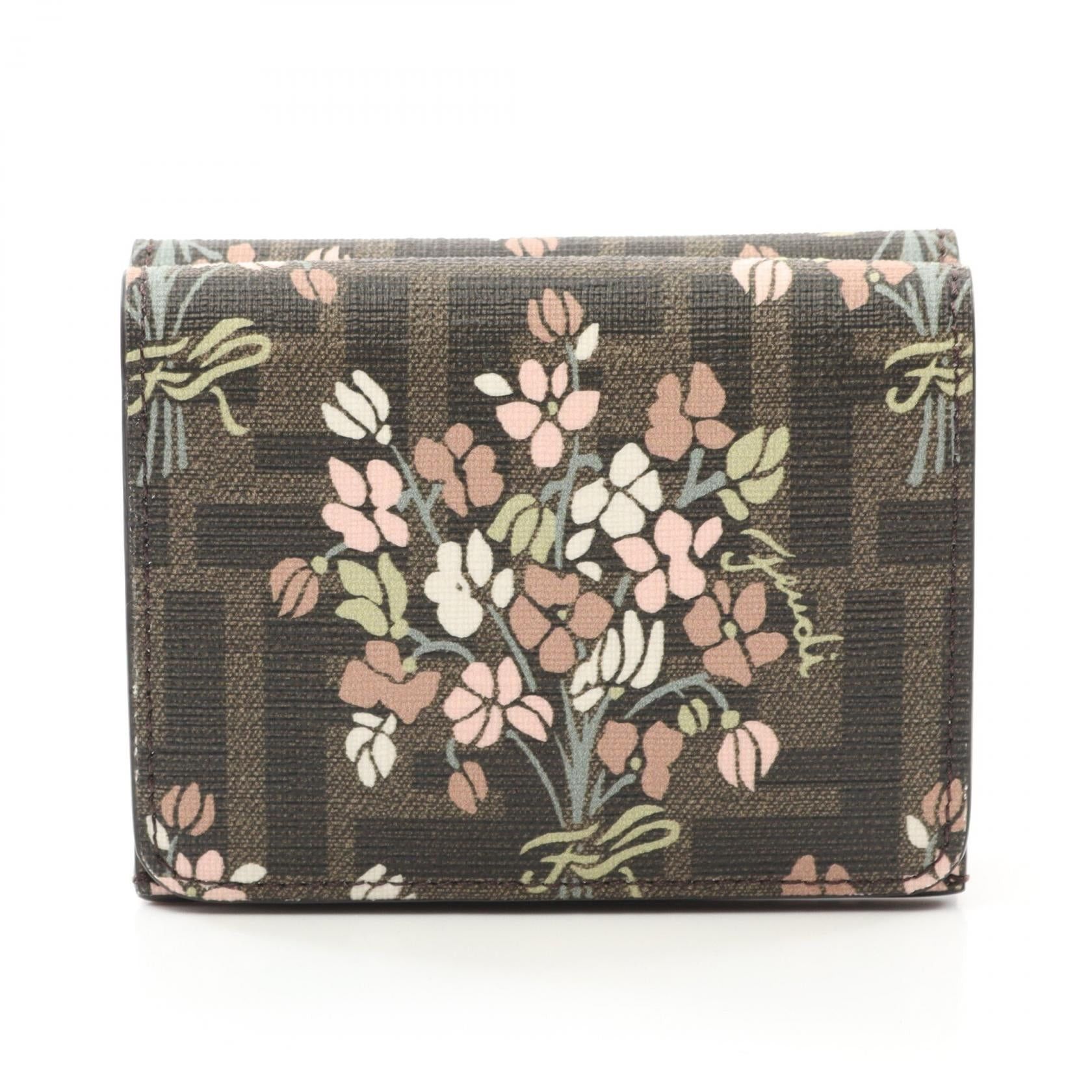 Fendi Trifold Wallet Coated Canvas Brown Multicolor